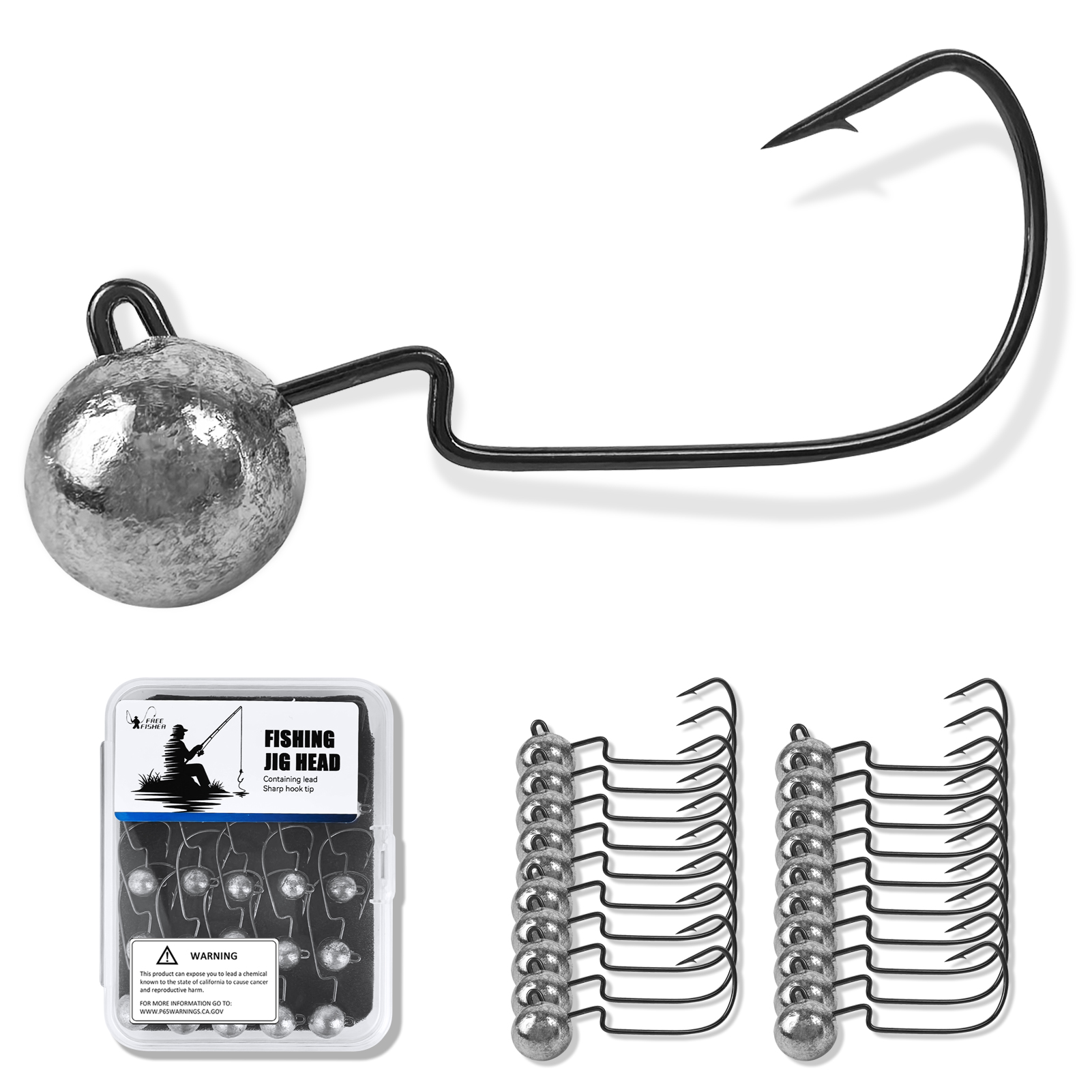 FREE FISHER 20pcs/Box Fishing Weight Hook Rigs,Jig Head Swimbait Accessory,3.5g/5g/7g/10g Worm Crankhooks,Sharp Offset Fishhook