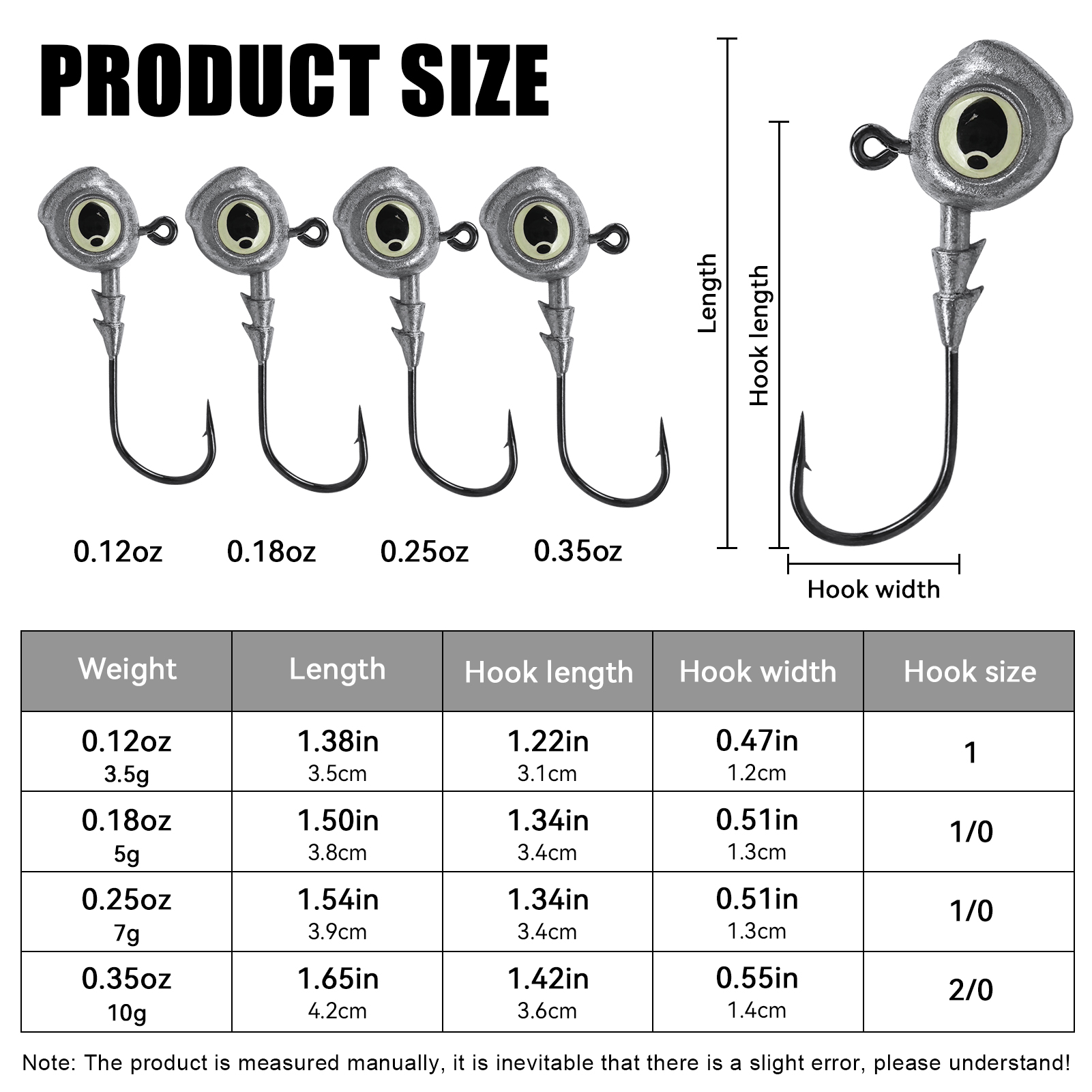 FREE FISHER 20pcs/Box Jig Head Hooks with 3D Luminous Fisheye,3.5g/5g/7g/10g Fishing Texas Rigs Accessories Fishhook for Swimbaits Soft Lures