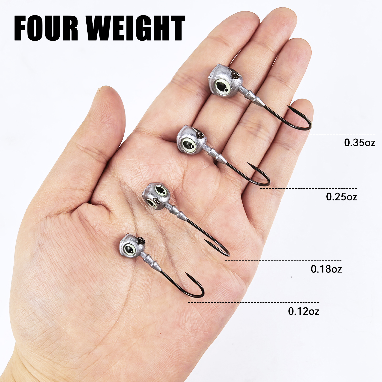 FREE FISHER 20pcs/Box Jig Head Hooks with 3D Luminous Fisheye,3.5g/5g/7g/10g Fishing Texas Rigs Accessories Fishhook for Swimbaits Soft Lures