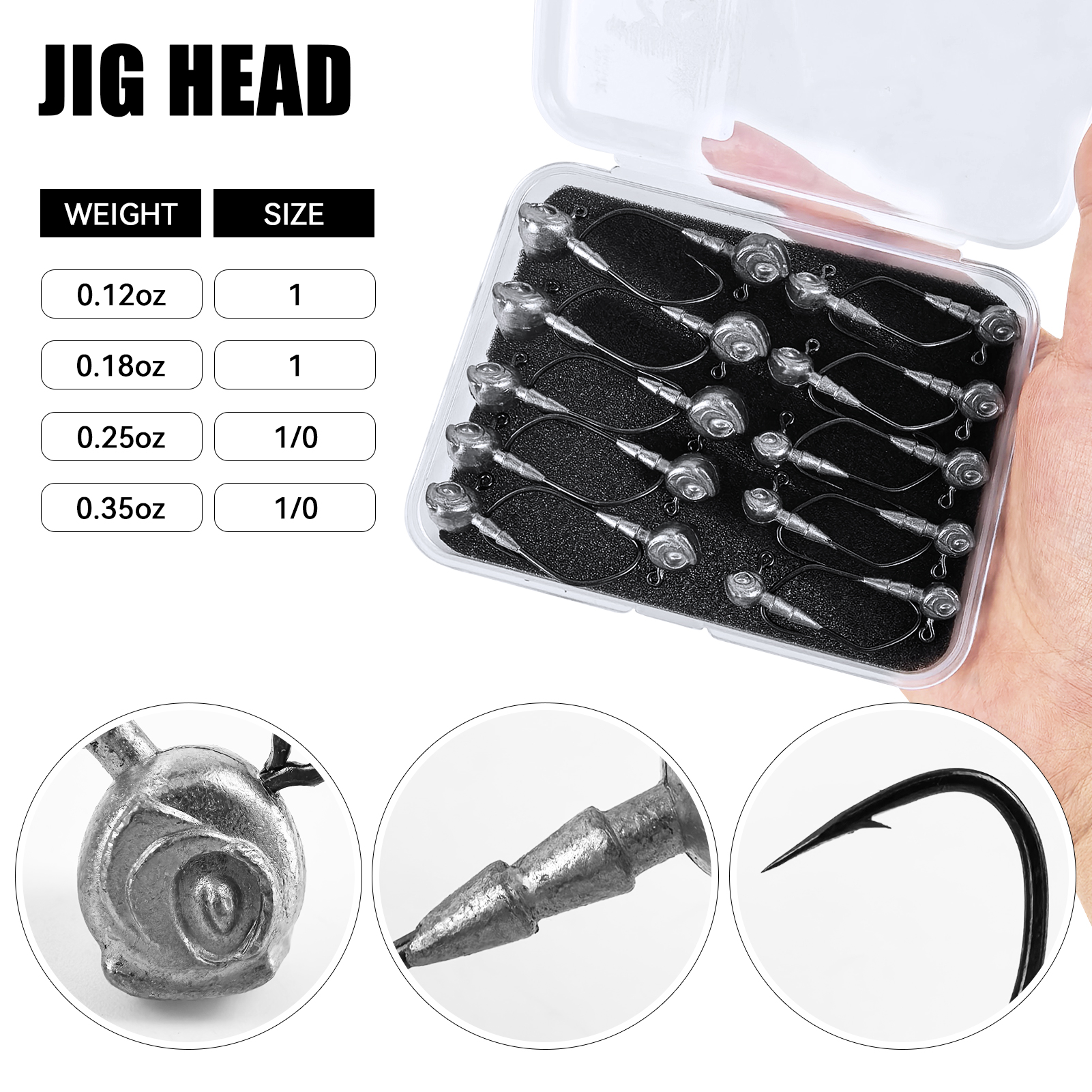 FREE FISHER 20pcs/Box Jig Head Hooks with 3D Luminous Fisheye,3.5g/5g/7g/10g Fishing Texas Rigs Accessories Fishhook for Swimbaits Soft Lures