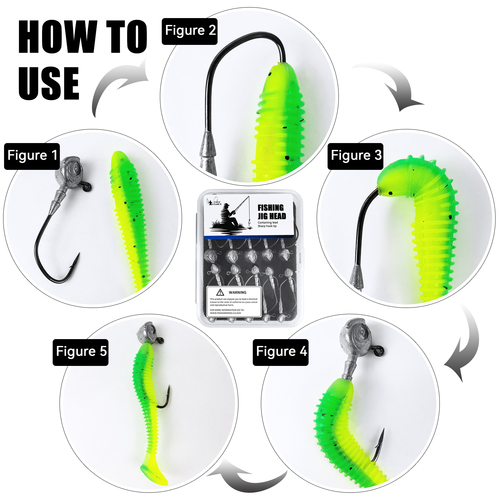 FREE FISHER 20pcs/Box Jig Head Hooks with 3D Luminous Fisheye,3.5g/5g/7g/10g Fishing Texas Rigs Accessories Fishhook for Swimbaits Soft Lures
