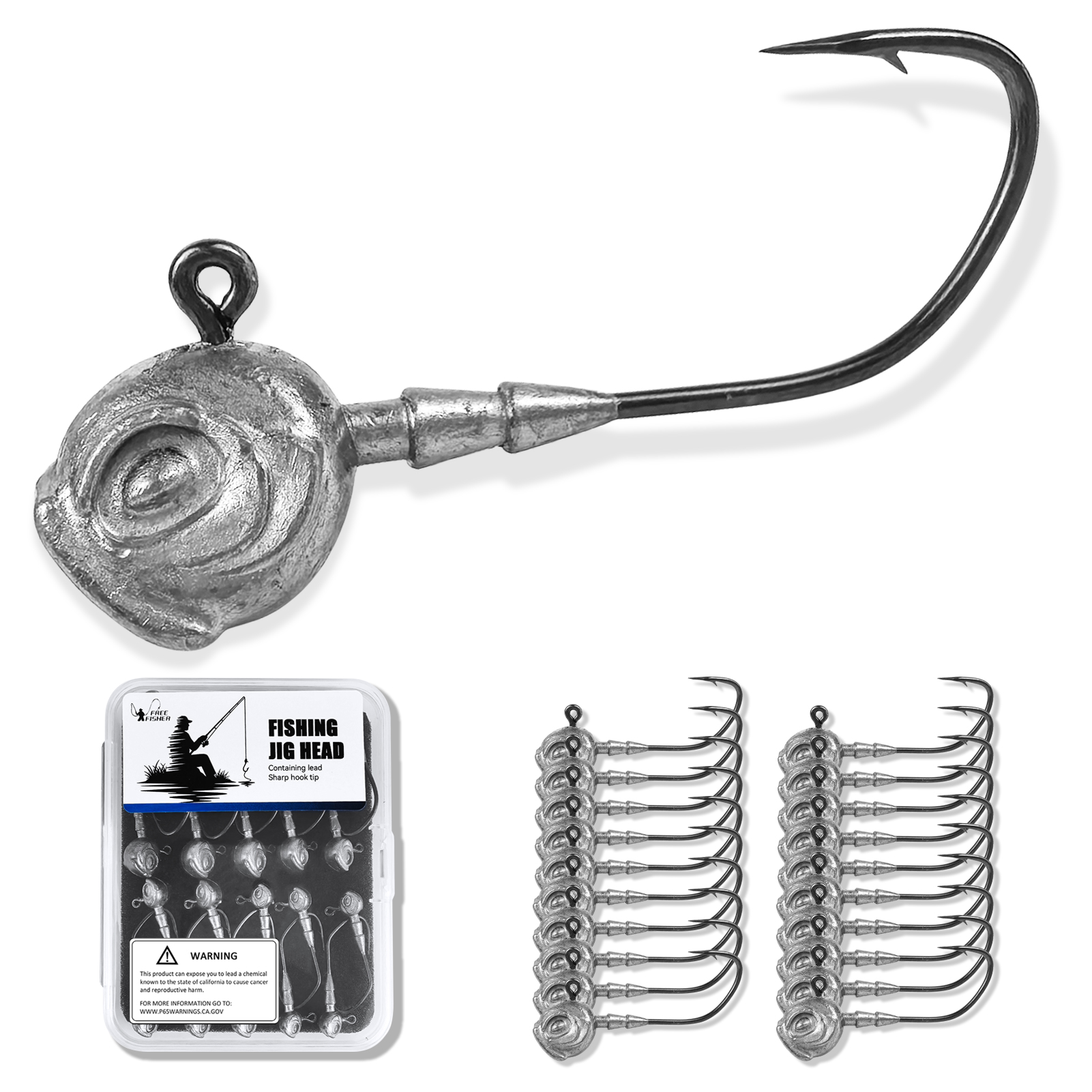 FREE FISHER 20pcs/Box Jig Head Hooks with 3D Luminous Fisheye,3.5g/5g/7g/10g Fishing Texas Rigs Accessories Fishhook for Swimbaits Soft Lures