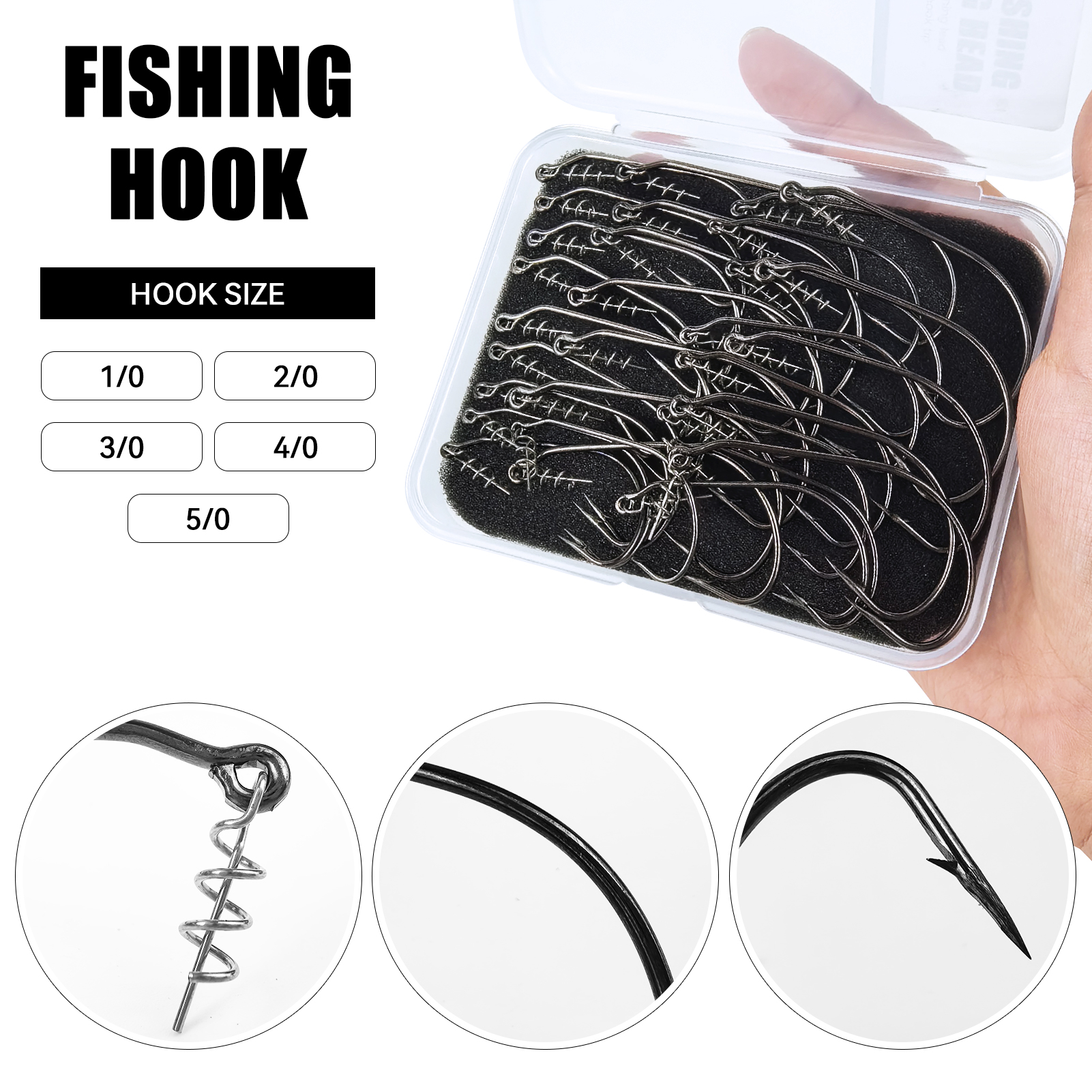 FREE FISHER 30pcs/Box Sharp Fishing Hook with Spring Twist Lock,Worm Lure Hooks Rig,Mixed Size 1/0#-5/0# Crankhook Bait Stopper
