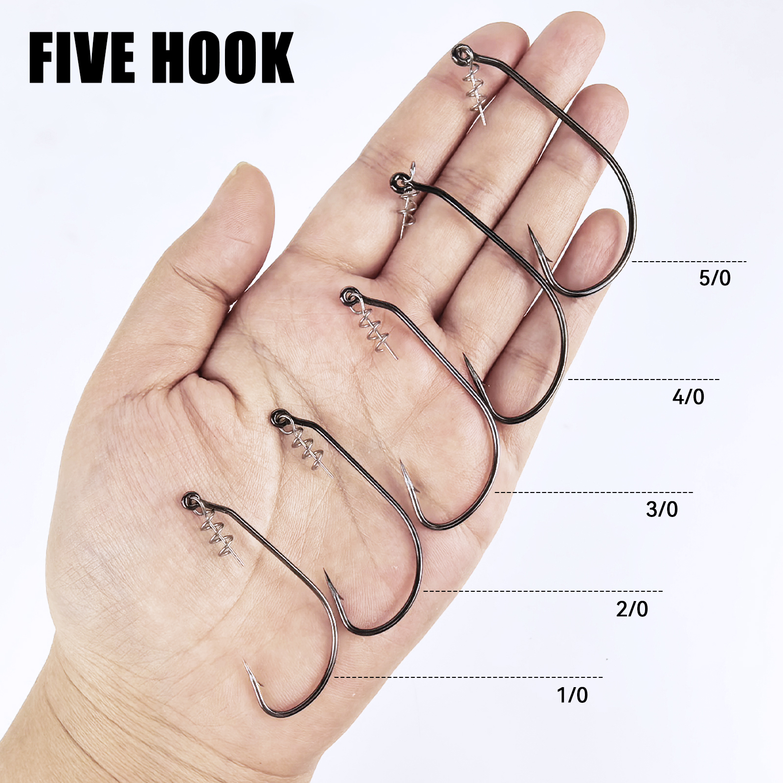 FREE FISHER 30pcs/Box Sharp Fishing Hook with Spring Twist Lock,Worm Lure Hooks Rig,Mixed Size 1/0#-5/0# Crankhook Bait Stopper