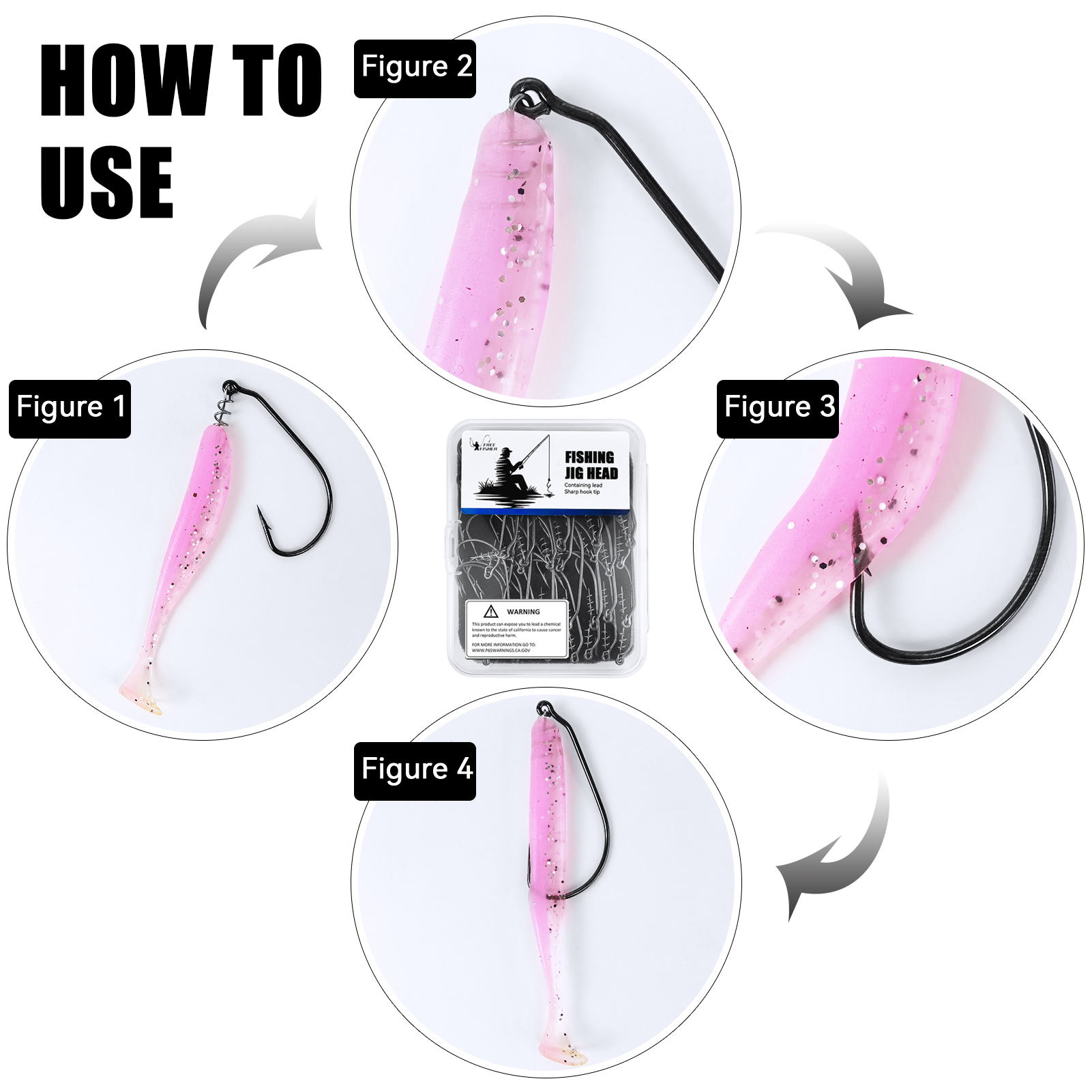 FREE FISHER 30pcs/Box Sharp Fishing Hook with Spring Twist Lock,Worm Lure Hooks Rig,Mixed Size 1/0#-5/0# Crankhook Bait Stopper