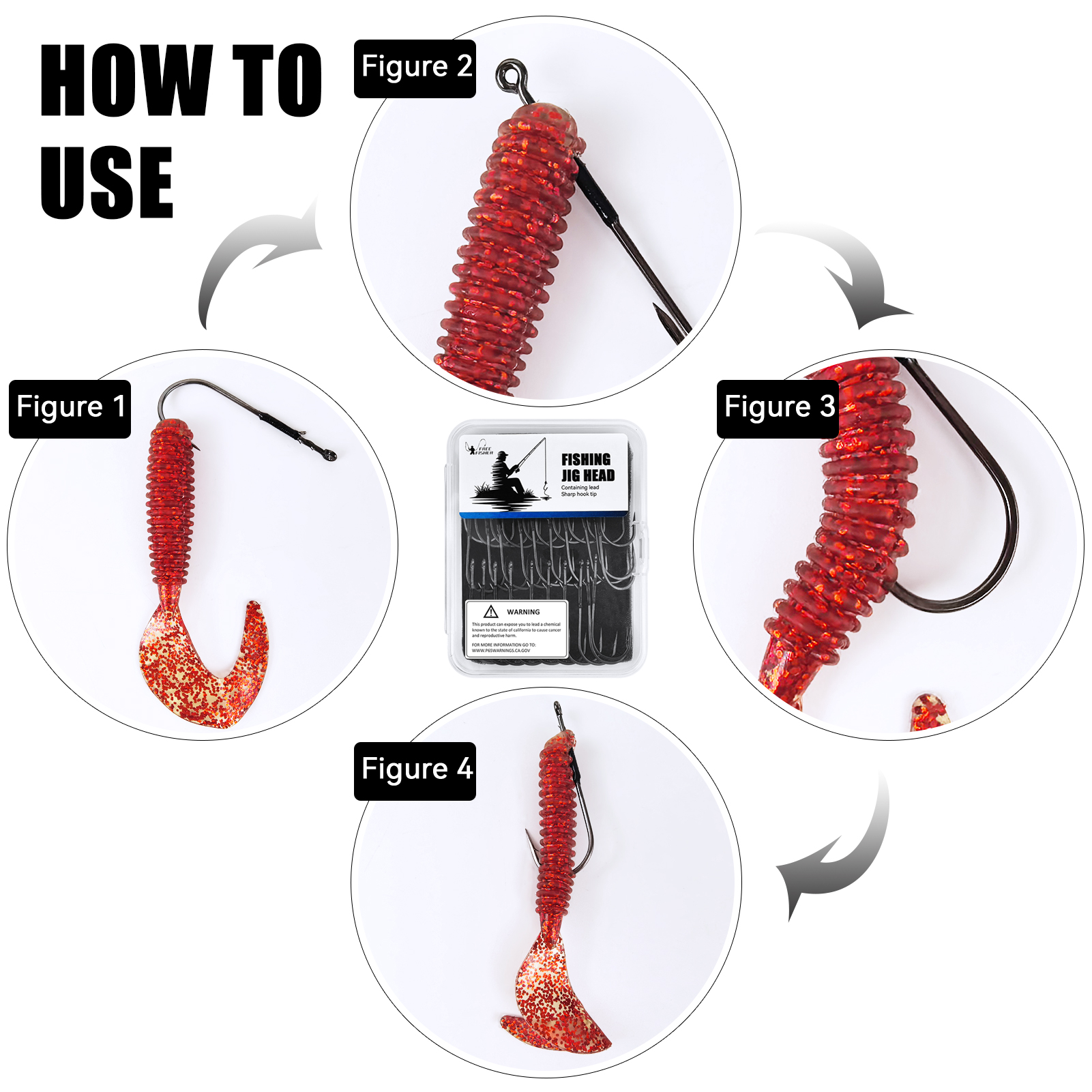 FREE FISHER 30pcs/Box Double Spikes Bait Holder Flipping Hook,Non-offset Worm Straight Shank Hooks,Fishing Wacky Rigs Accessory