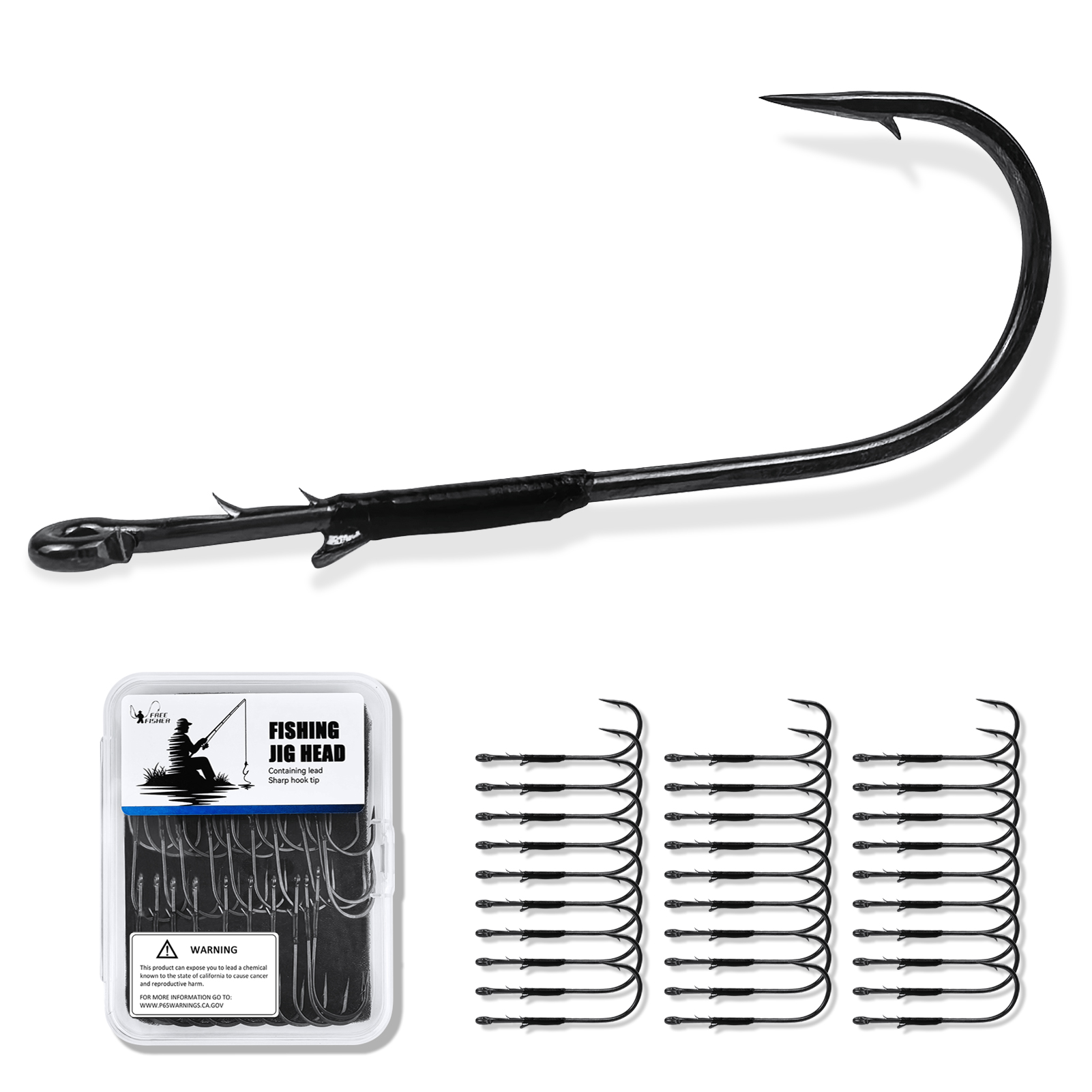 FREE FISHER 30pcs/Box Double Spikes Bait Holder Flipping Hook,Non-offset Worm Straight Shank Hooks,Fishing Wacky Rigs Accessory