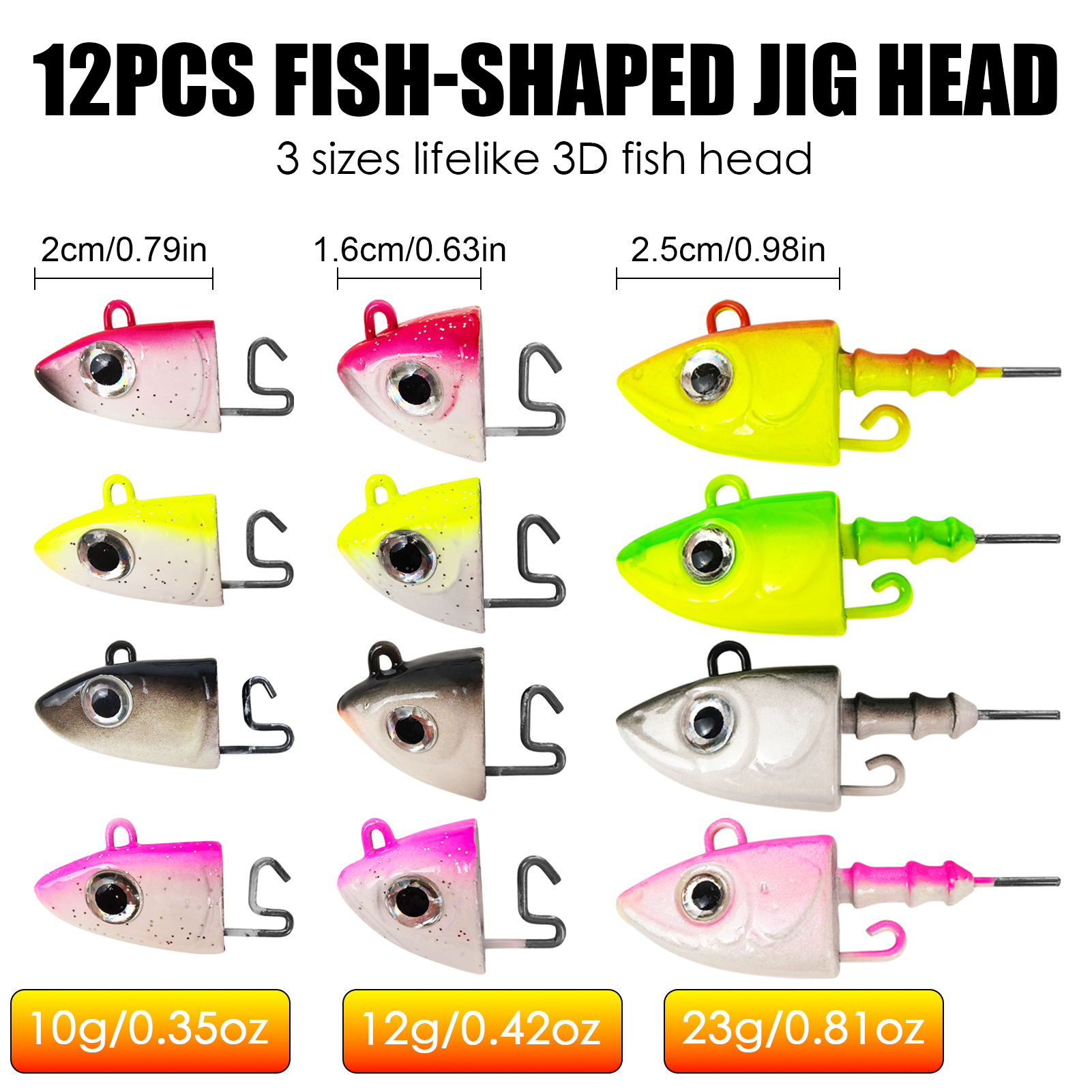 FREE FISHER 12pcs/Box Jig Head Without Hook,10g 12g 23g Eye Jigging Heads,Fishing Weights Hard Bait,Fishing Accessories Gear Kit