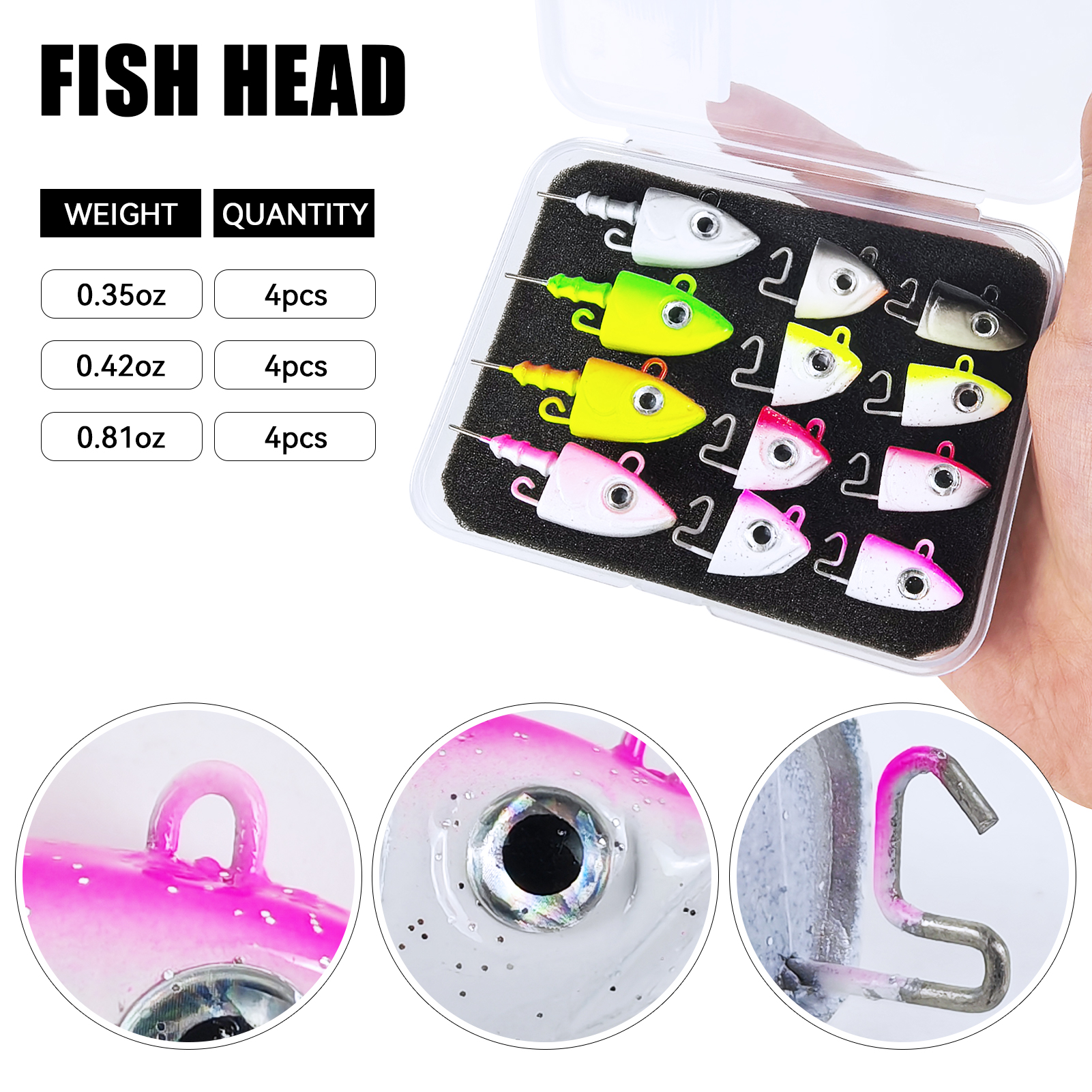 FREE FISHER 12pcs/Box Jig Head Without Hook,10g 12g 23g Eye Jigging Heads,Fishing Weights Hard Bait,Fishing Accessories Gear Kit
