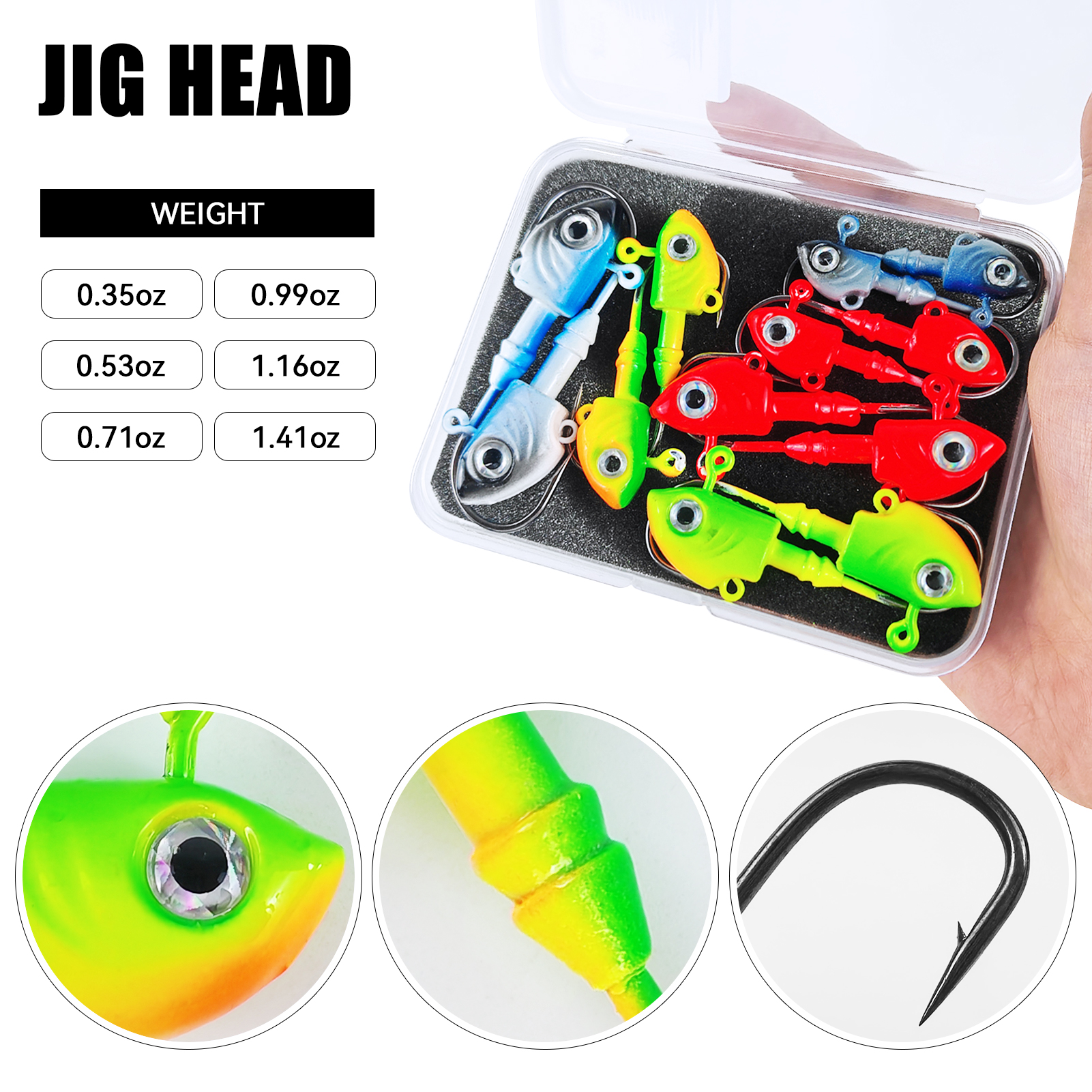 FREE FISHER 12pcs/Box Jig Heads Fishing Hooks,Fishing Lead Head Fish Bait,10g-40g Saltwater Jigging Fishhook for Soft Worm Lures