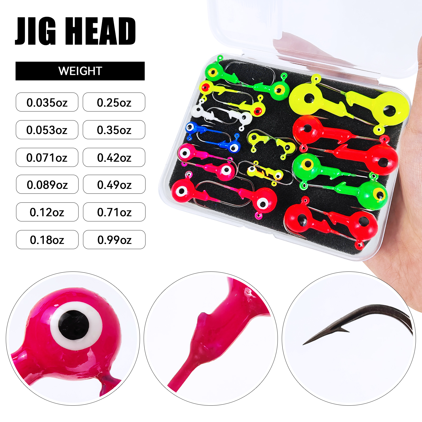 FREE FISHER 24pcs/Box Fishing Lead Head Fish Bait,Jig Heads Fishing Hooks,1g-28g Saltwater Jigging Fishhook for Soft Worm Bass Lures