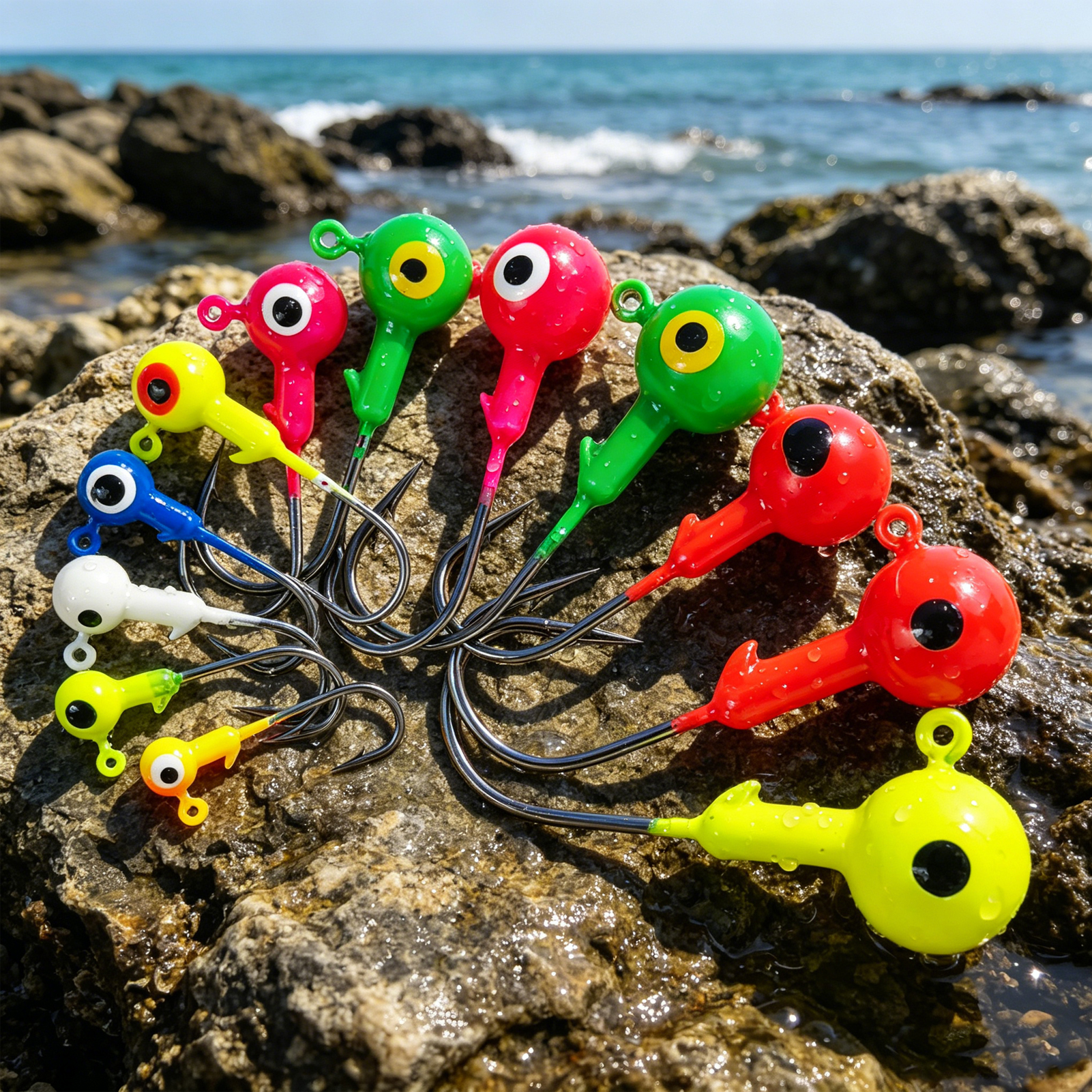 FREE FISHER 24pcs/Box Fishing Lead Head Fish Bait,Jig Heads Fishing Hooks,1g-28g Saltwater Jigging Fishhook for Soft Worm Bass Lures