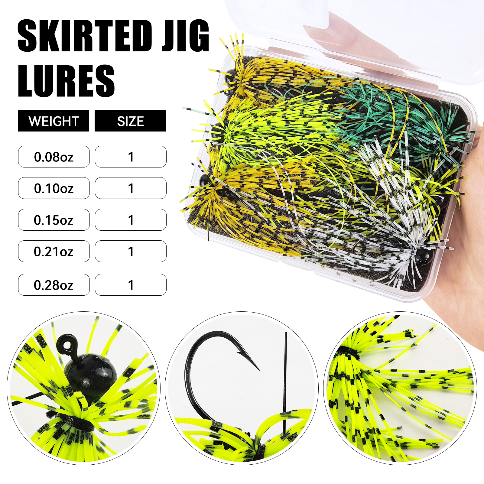 FREE FISHER 6pcs/Box Micro Chatterbait Fishing Jig Lure,2.3g-7.9g Football Jigging Head Hook with Rubber Skirts,Swim Wire Baits