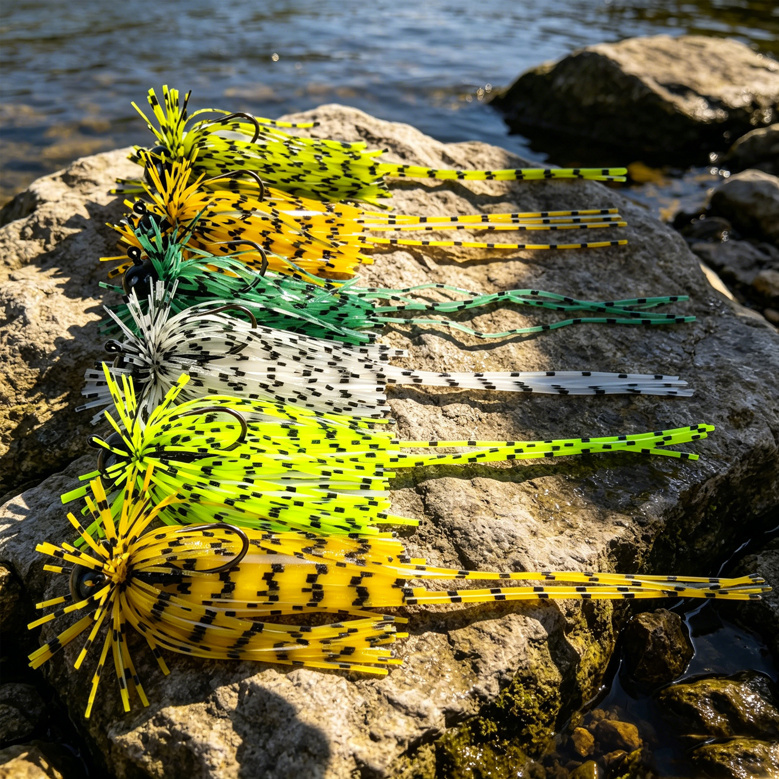 FREE FISHER 6pcs/Box Micro Chatterbait Fishing Jig Lure,2.3g-7.9g Football Jigging Head Hook with Rubber Skirts,Swim Wire Baits