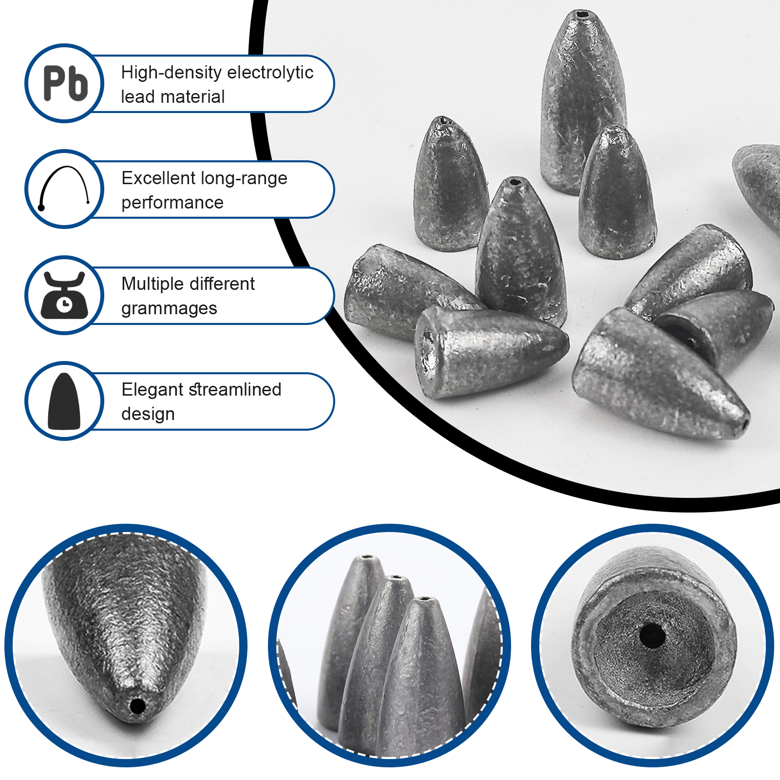 FREE FISHER 50pcs/Box Fishing Weights,Mixed Bullet Plumb,Lead Sinker,Throwing Fishing Tackle Accessories Split Shot Sinkers 