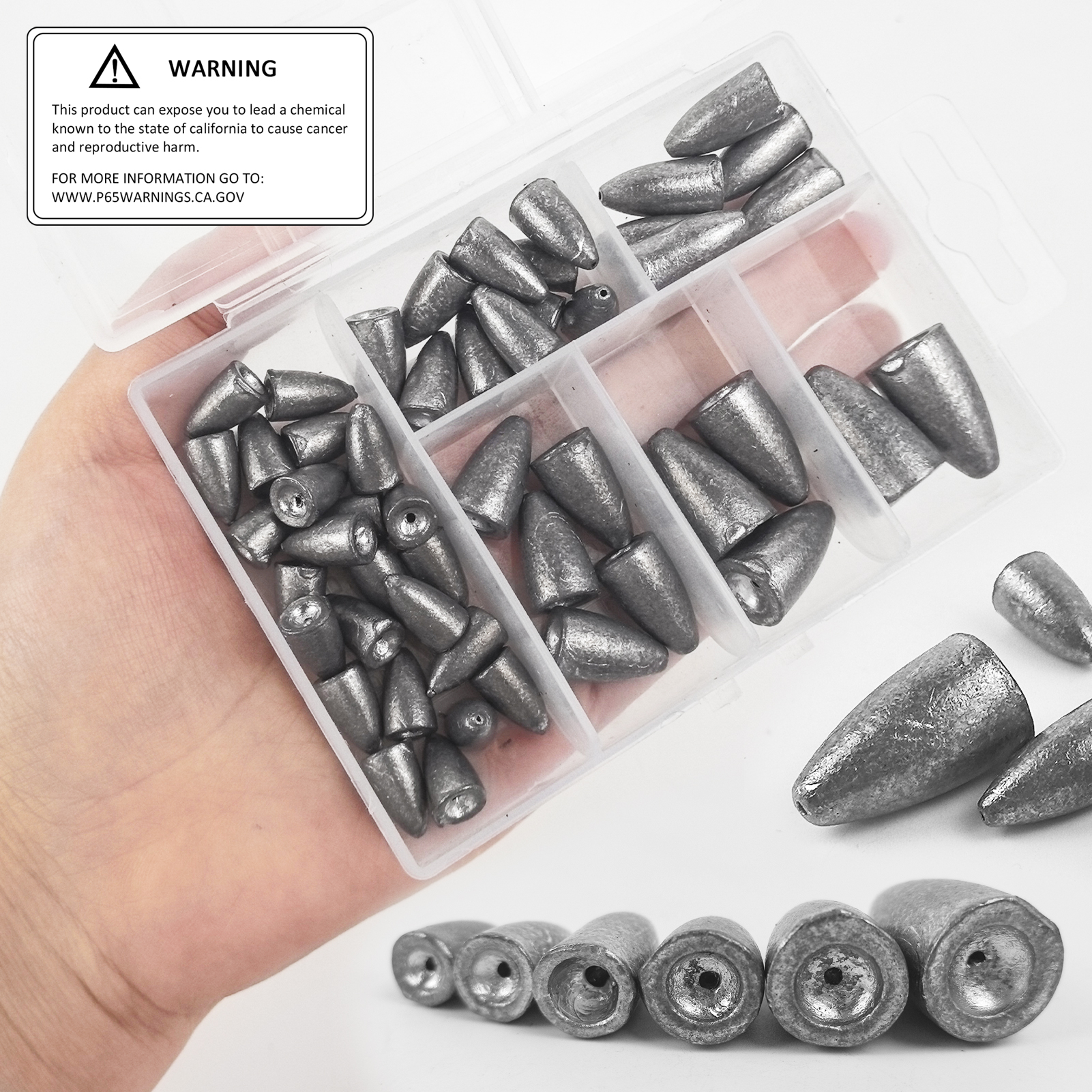 FREE FISHER 50pcs/Box Fishing Weights,Mixed Bullet Plumb,Lead Sinker,Throwing Fishing Tackle Accessories Split Shot Sinkers 