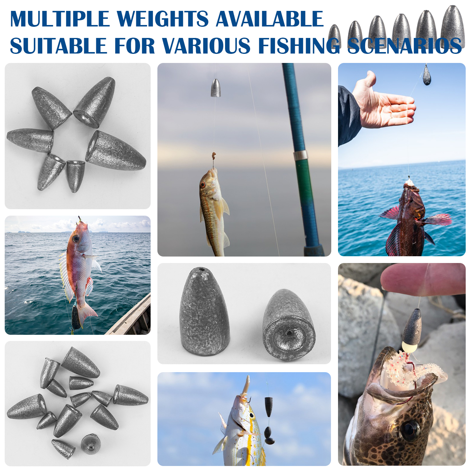 FREE FISHER 50pcs/Box Fishing Weights,Mixed Bullet Plumb,Lead Sinker,Throwing Fishing Tackle Accessories Split Shot Sinkers 