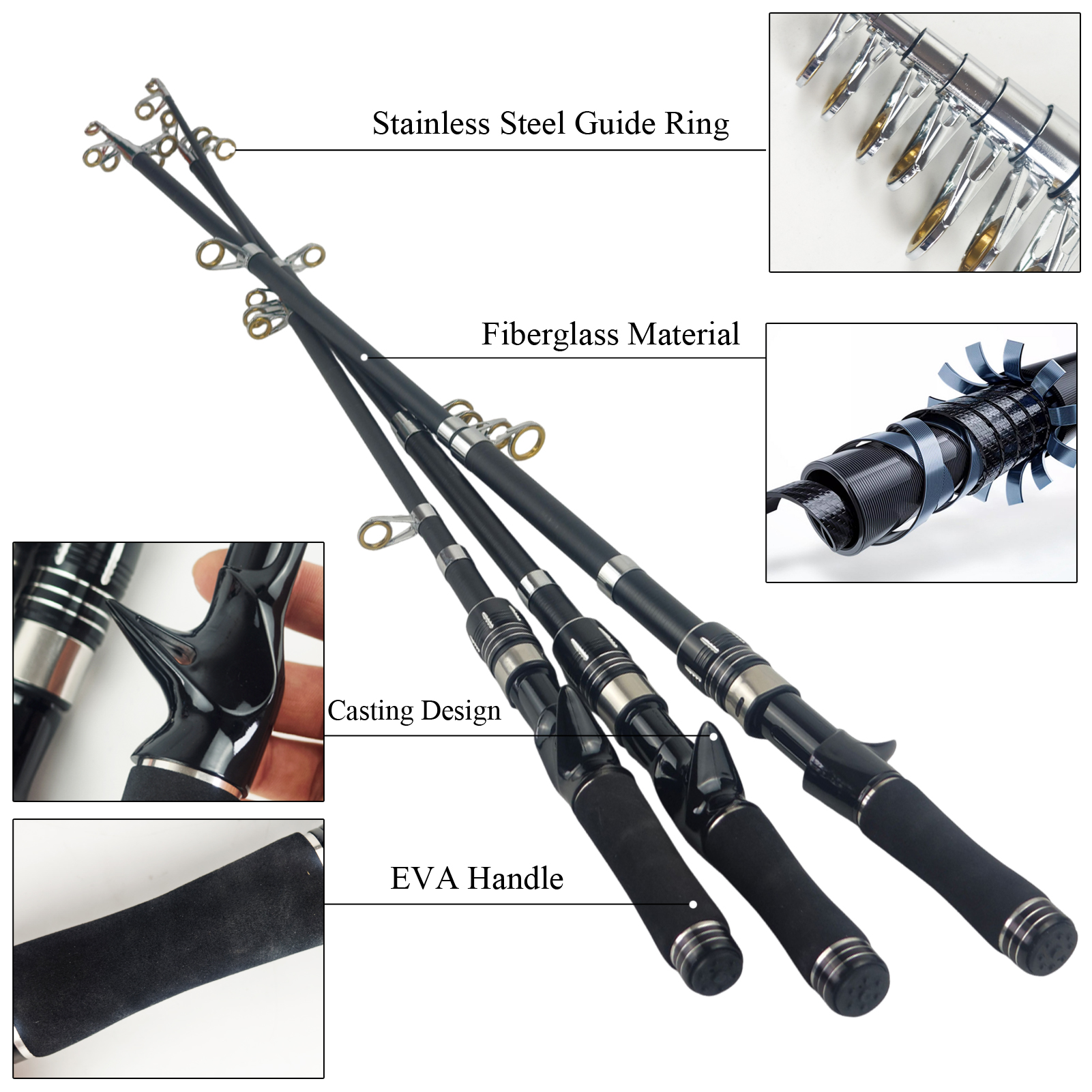 FREE FISHER Sea Fishing Rod,Telescopic Fishing Fiberglass Casting Rod,1.6m/1.8m/2.1m Collapsible Extendable EVA Handle Fish Pole 
