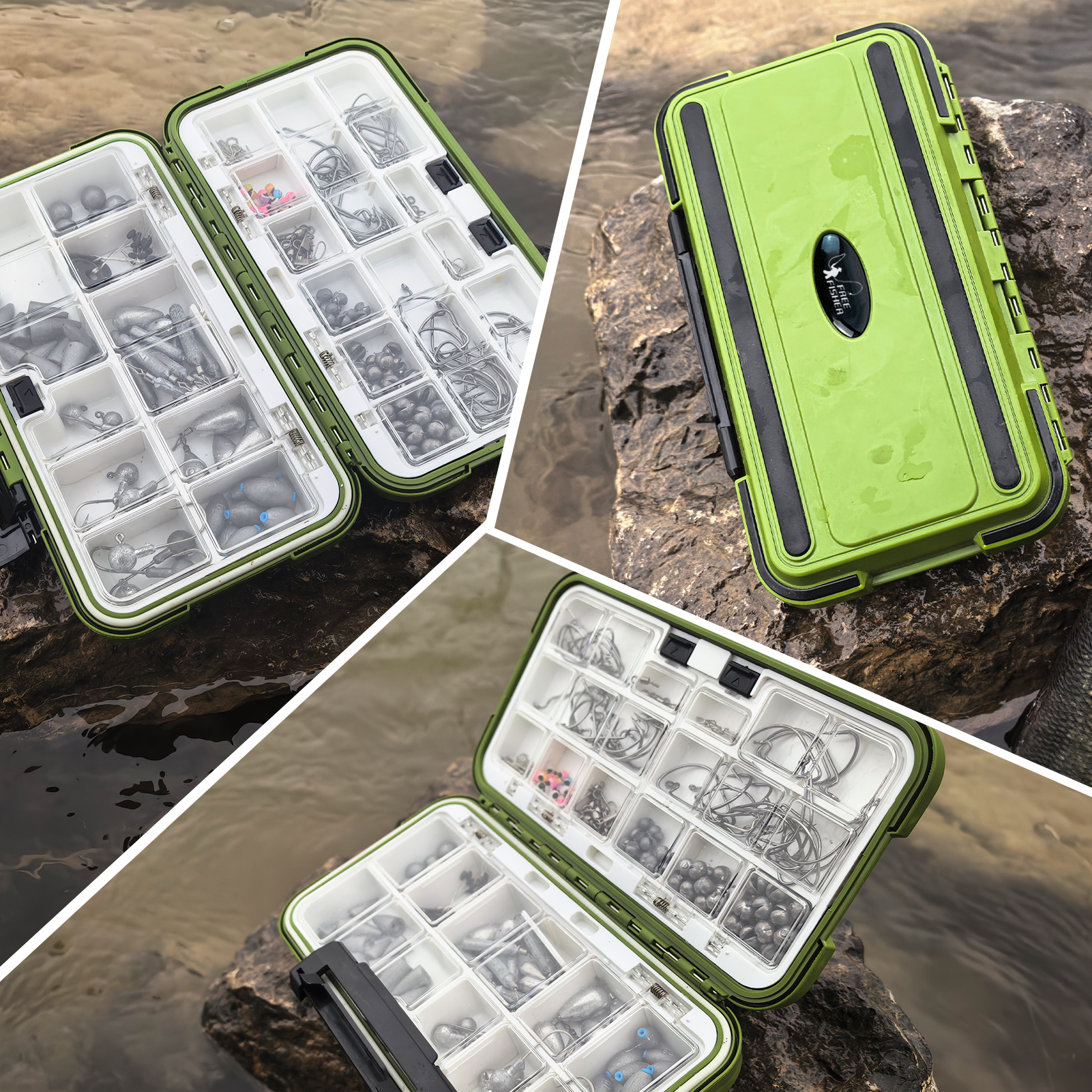 FREE FISHER 306pcs Fishing Weights Set Mixed Lead Sinkers Crank Jig Hooks Bait Lure Acceccories Swivels Snaps Beads with Multigrid Box for Freshwater/Saltwater