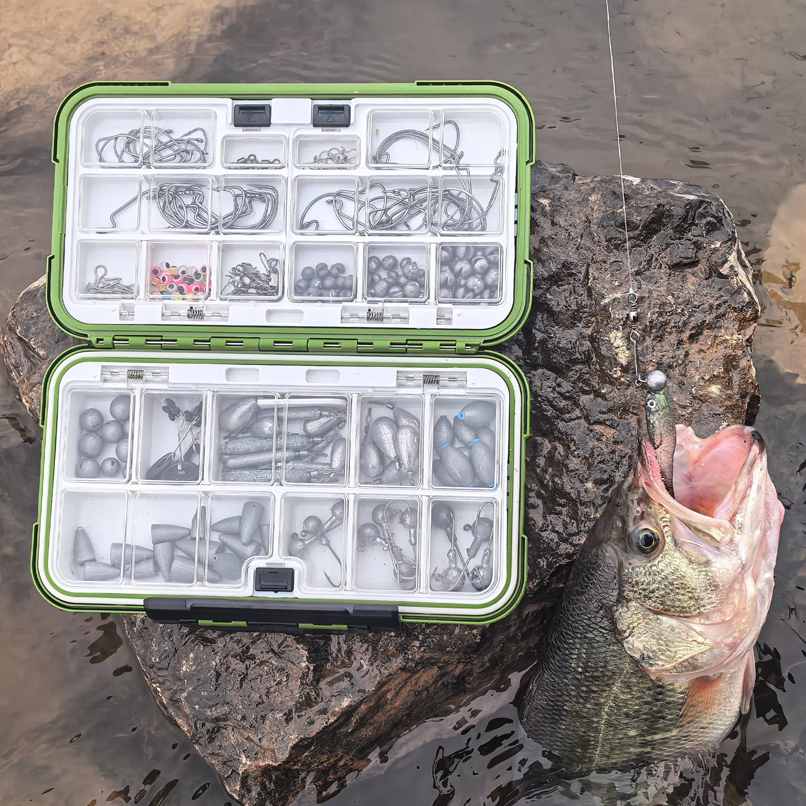 FREE FISHER 306pcs Fishing Weights Set Mixed Lead Sinkers Crank Jig Hooks Bait Lure Acceccories Swivels Snaps Beads with Multigrid Box for Freshwater/Saltwater