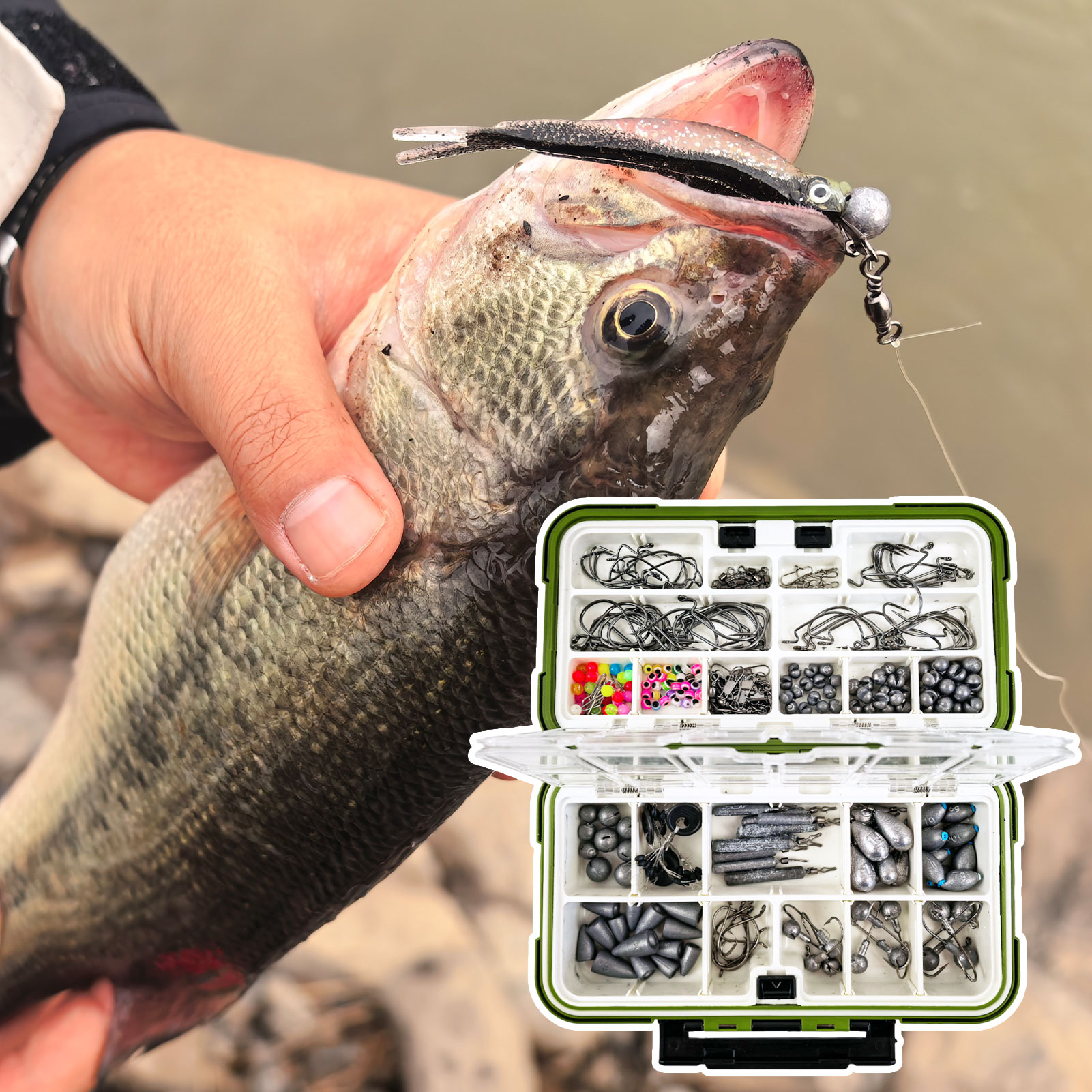 FREE FISHER 306pcs Fishing Weights Set Mixed Lead Sinkers Crank Jig Hooks Bait Lure Acceccories Swivels Snaps Beads with Multigrid Box for Freshwater/Saltwater