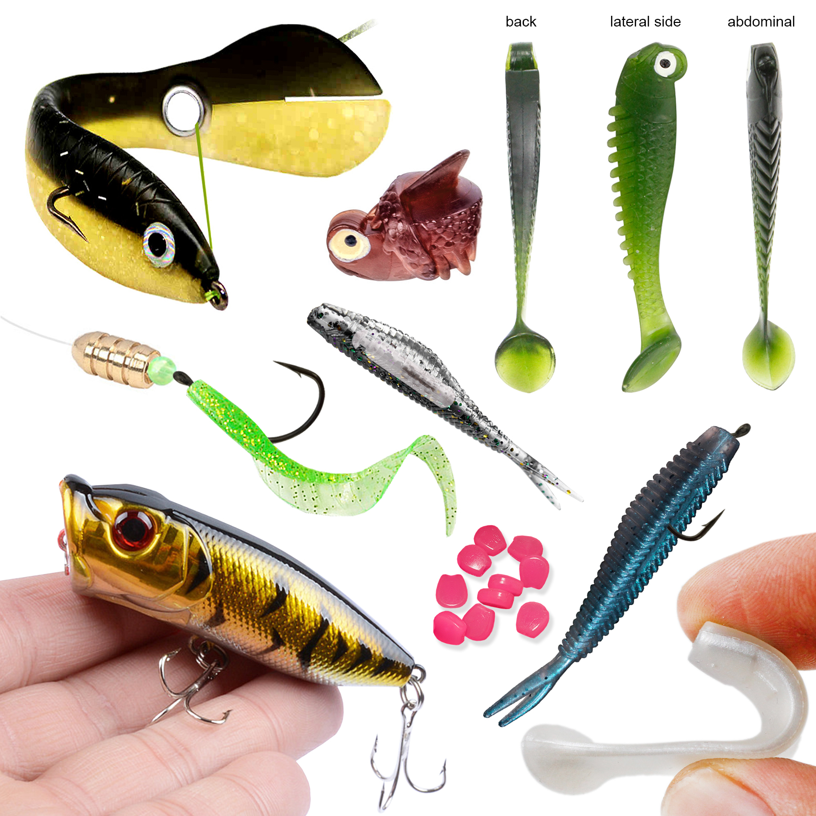 FREE FISHER 311pcs Fishing Soft Lures + Backpack Fishing Weights Hooks Hard Baits Beads Swivels Metal Spoon Spinnerbaits Fish Tackle Box Kit