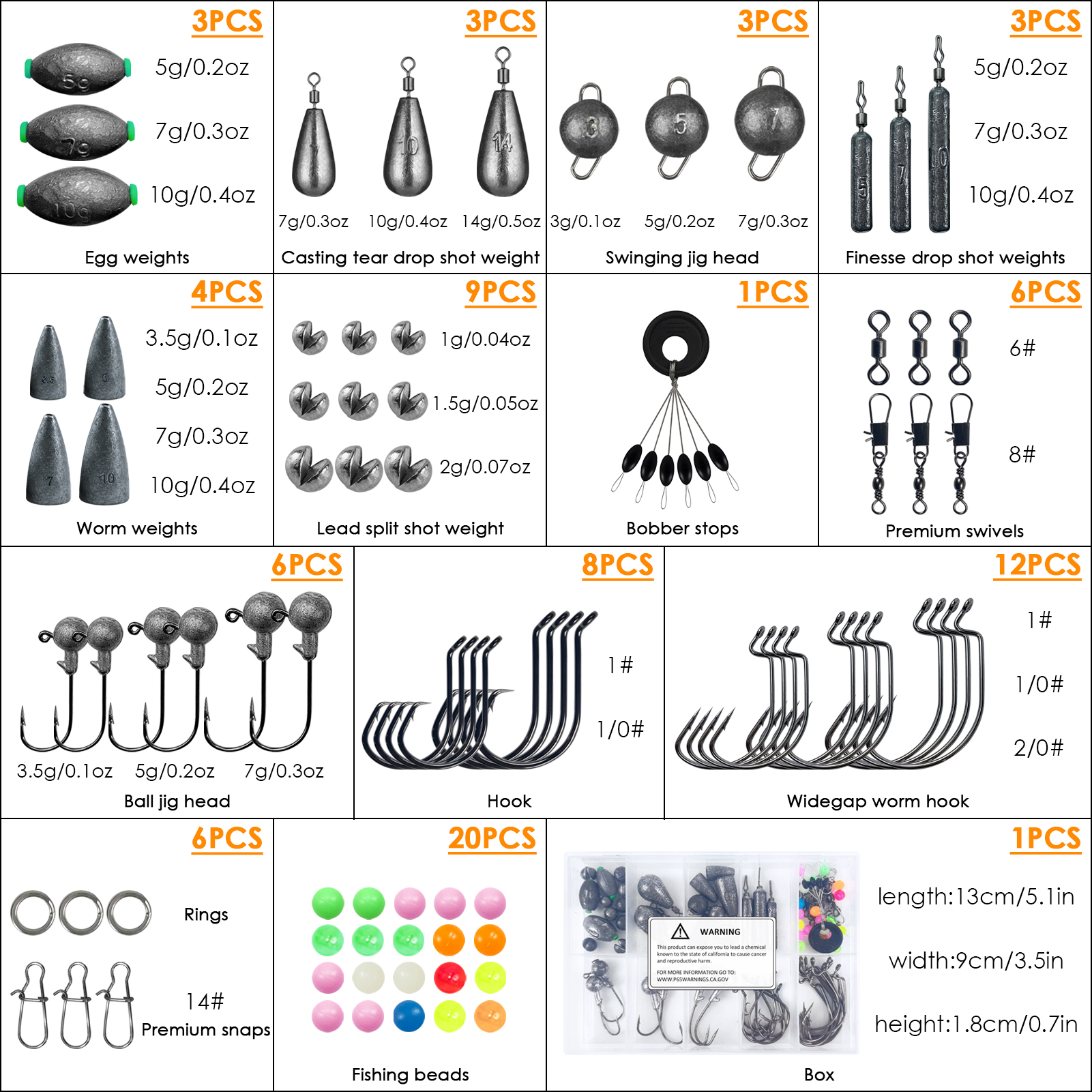 FREE FISHER 84pcs/Box Fishing Weights Kit,Mixed Lead Sinkers,Crankhooks Swivels,Jig Head Hook Beads,Fishing Tackle for Saltwater