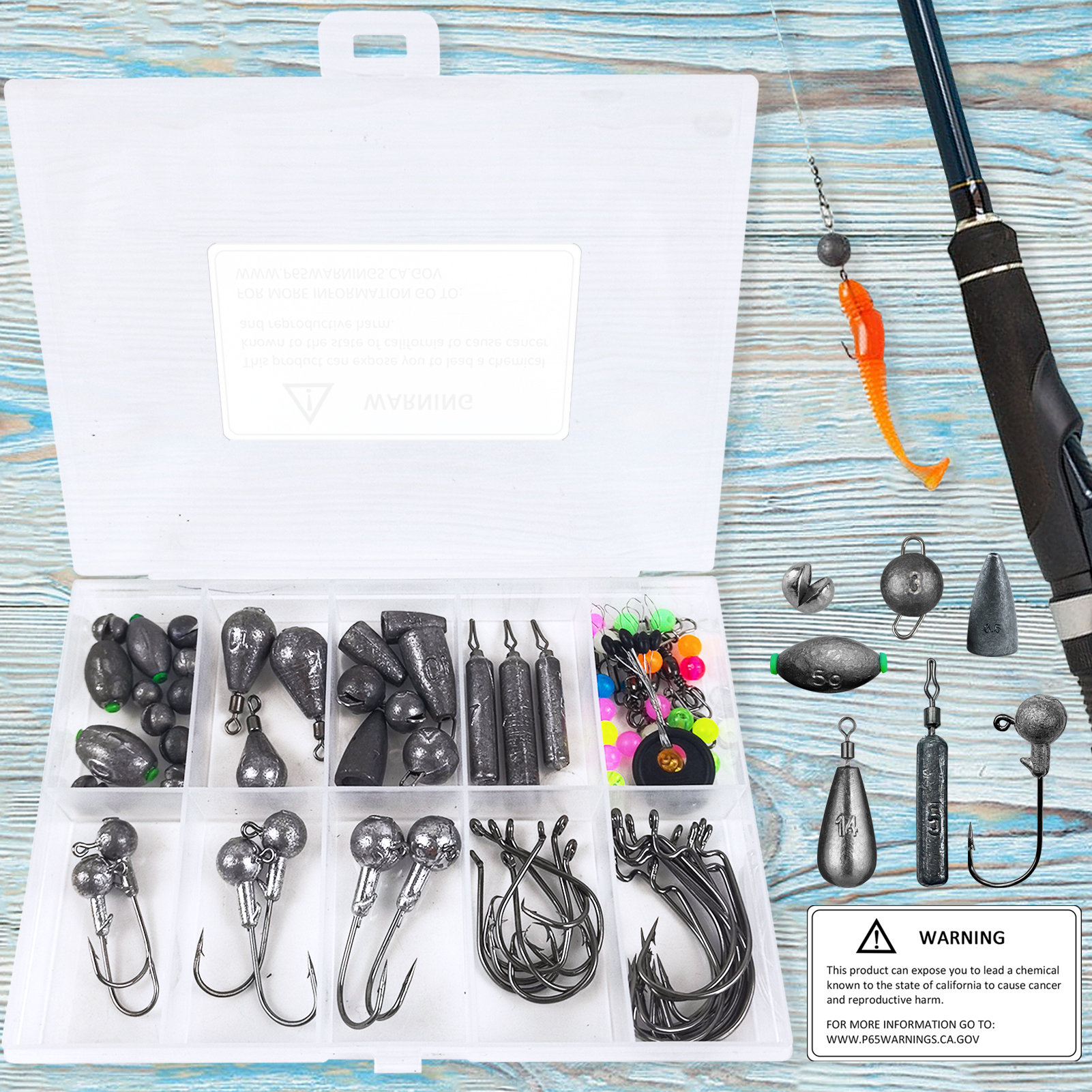 FREE FISHER 84pcs/Box Fishing Weights Kit,Mixed Lead Sinkers,Crankhooks Swivels,Jig Head Hook Beads,Fishing Tackle for Saltwater