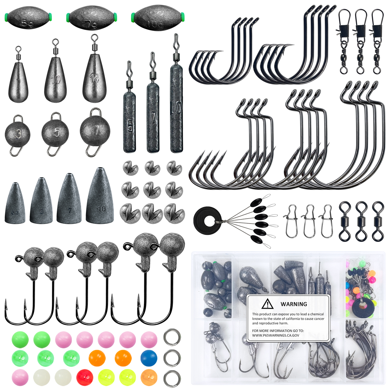FREE FISHER 84pcs/Box Fishing Weights Kit,Mixed Lead Sinkers,Crankhooks Swivels,Jig Head Hook Beads,Fishing Tackle for Saltwater