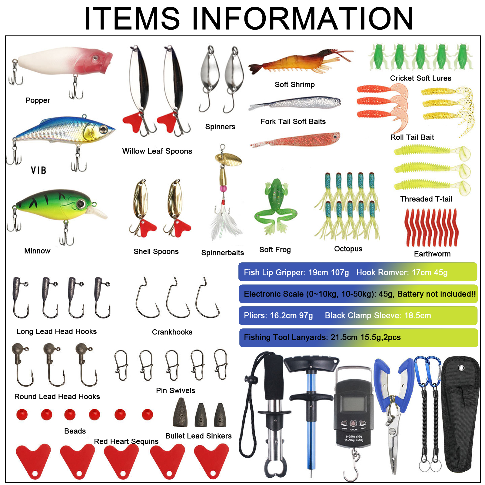 Fishing Gear Set 392pcs/Lot Fish Hook Remover Gripper Pliers Tools Kit Backpack Fishing Lures Baits Accessories Bag for Saltwater