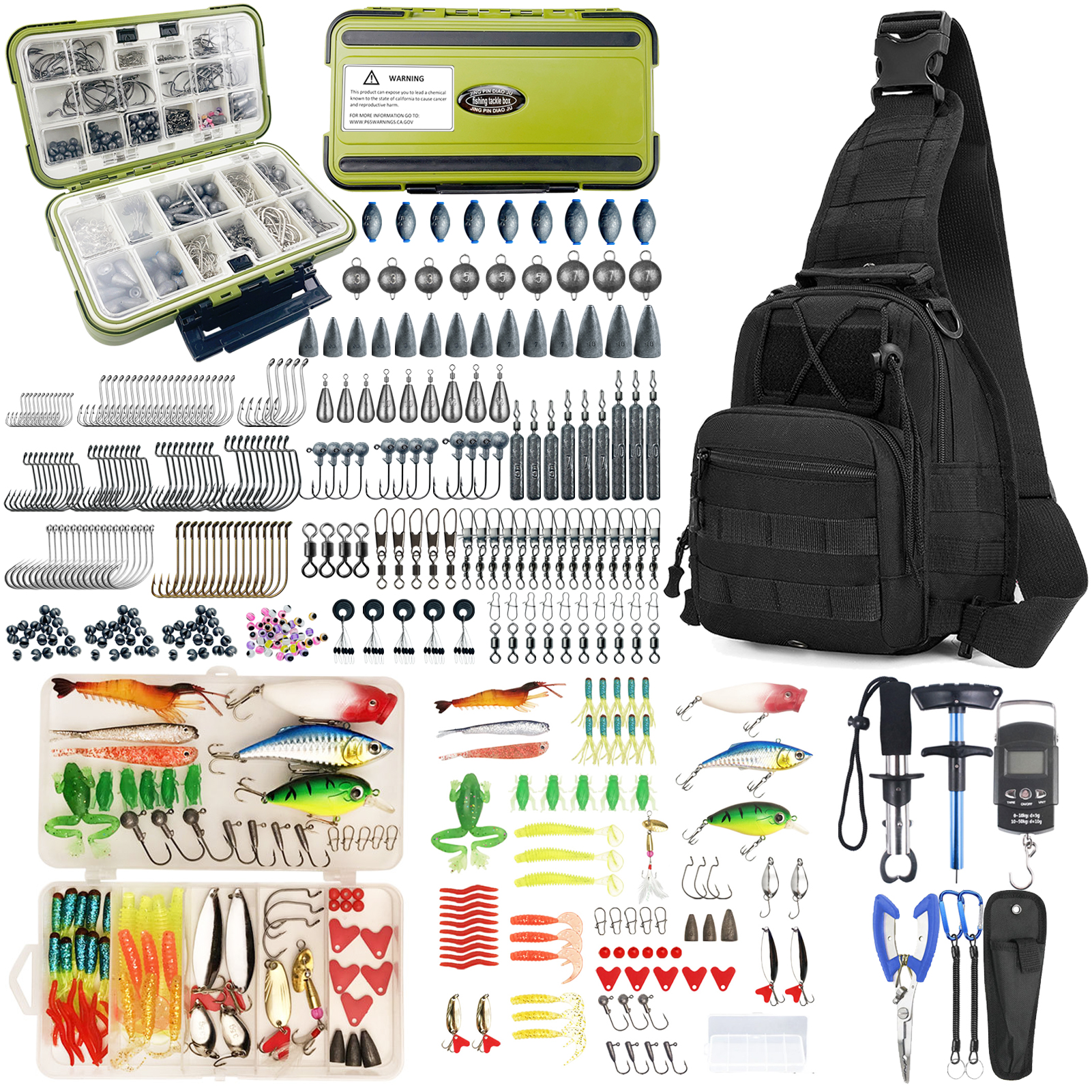 Fishing Gear Set 392pcs/Lot Fish Hook Remover Gripper Pliers Tools Kit Backpack Fishing Lures Baits Accessories Bag for Saltwater