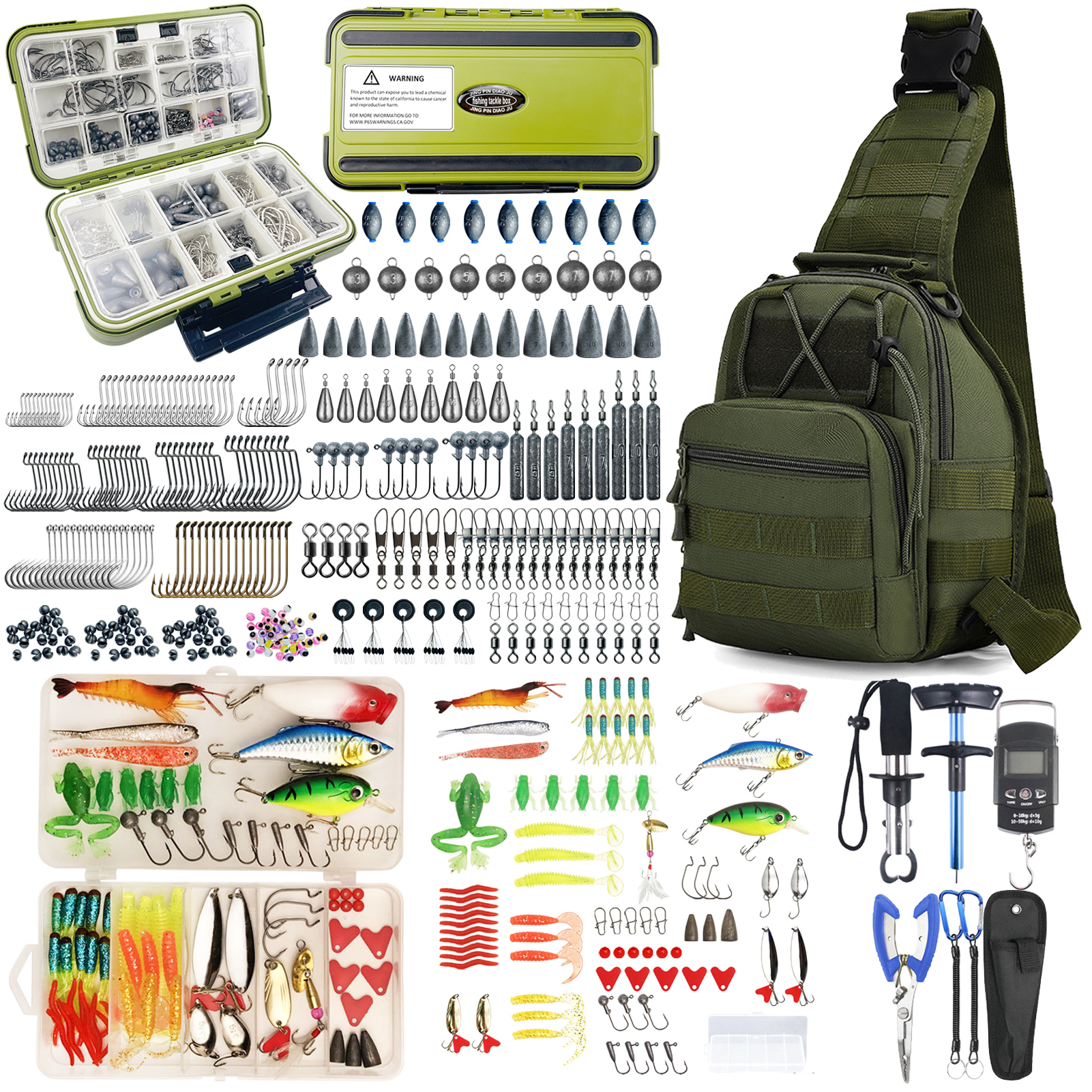 Fishing Gear Set 392pcs/Lot Fish Hook Remover Gripper Pliers Tools Kit Backpack Fishing Lures Baits Accessories Bag for Saltwater