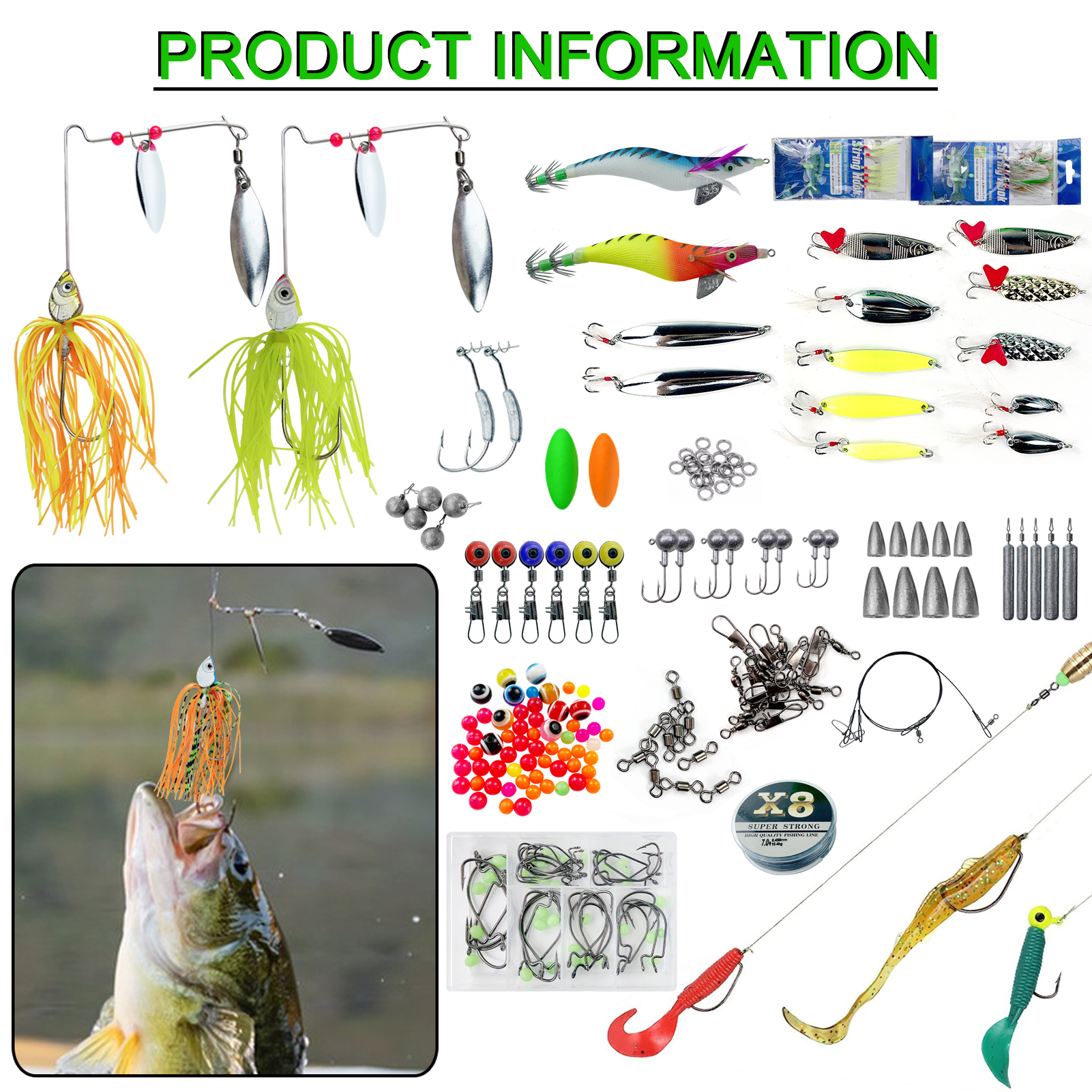 FREE FISHER 353pcs/Lot Large Fishing Tackle Box Multifunctional Portable 4-Layer Fishing Lures Storage Case with Baits Line Hooks Beads Sinkers Swivels