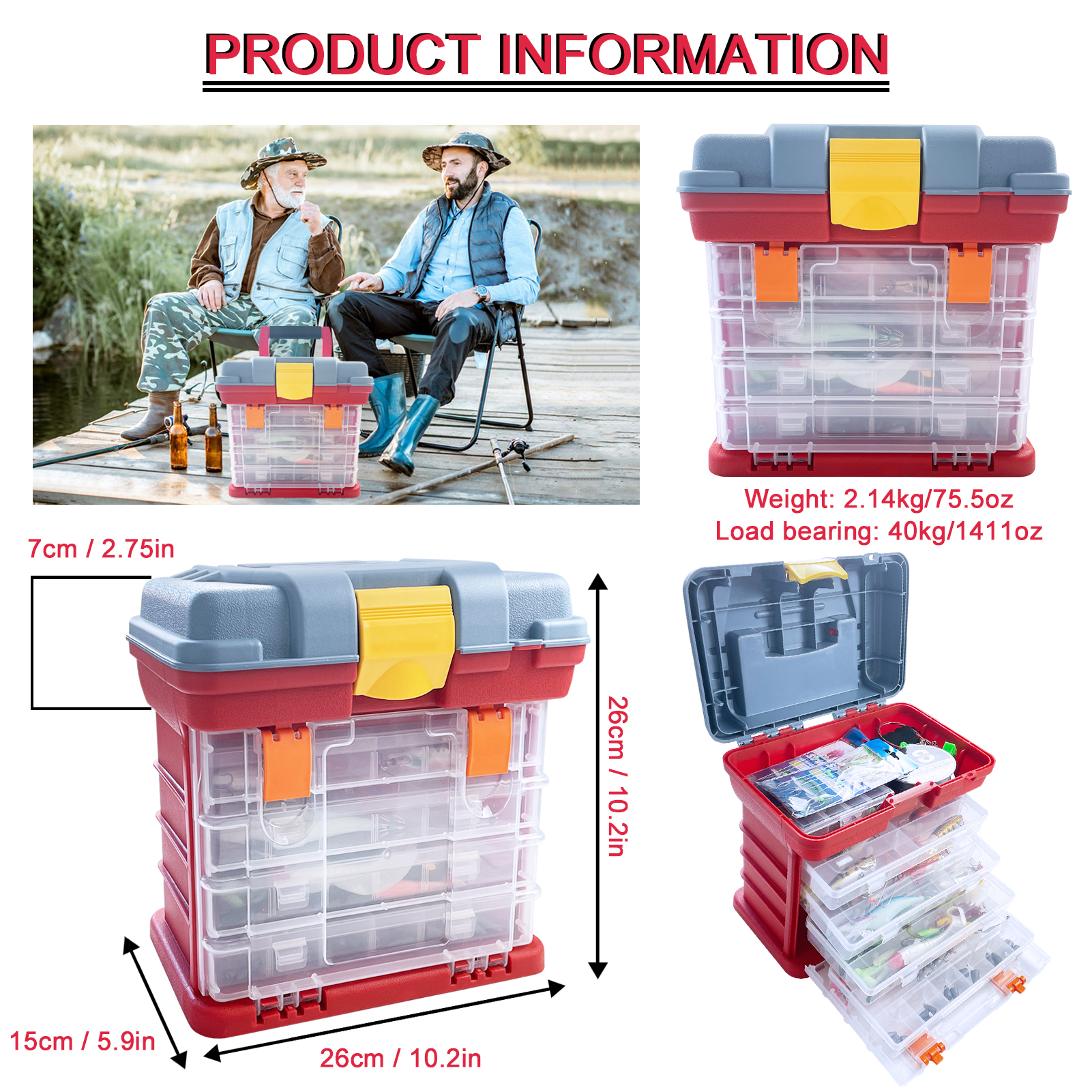 FREE FISHER Fishing Tackle Box,353pcs/Lot Multifunctional Portable 4-Layer Fishing Lures Storage Case with Baits Line Hooks Beads Sinkers Swivels