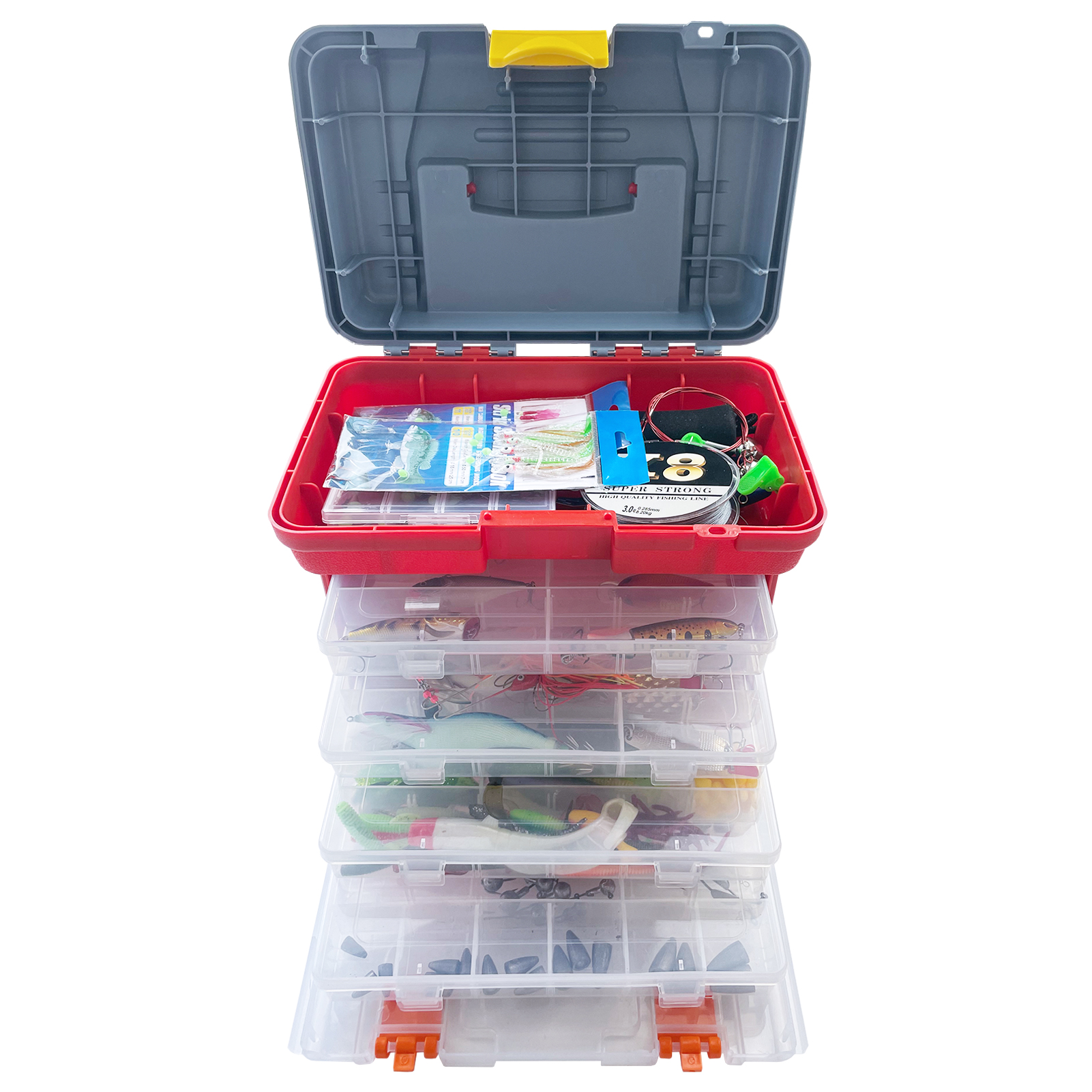 FREE FISHER Fishing Tackle Box,353pcs/Lot Multifunctional Portable 4-Layer Fishing Lures Storage Case with Baits Line Hooks Beads Sinkers Swivels