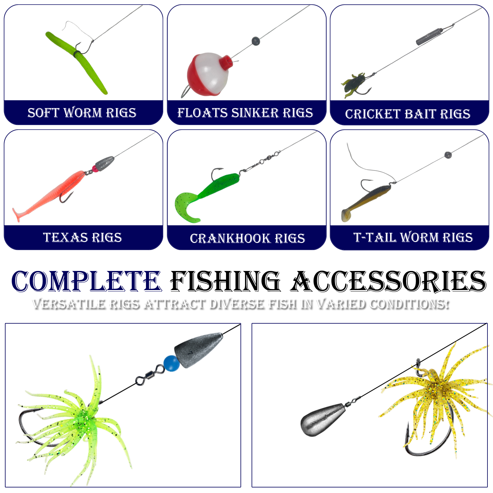 FREE FISHER 428pcs/Box Fishing Tackle Box with Sea Urchin Baits,Frogs Jig Hooks,Fishing Weights Gripper Pliers Tools,Bass Lures