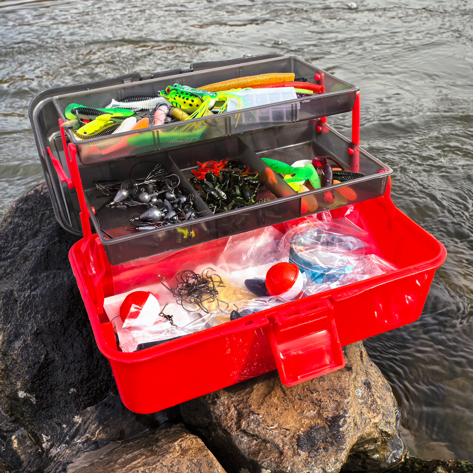 FREE FISHER 428pcs/Box Fishing Tackle Box with Sea Urchin Baits,Frogs Jig Hooks,Fishing Weights Gripper Pliers Tools,Bass Lures