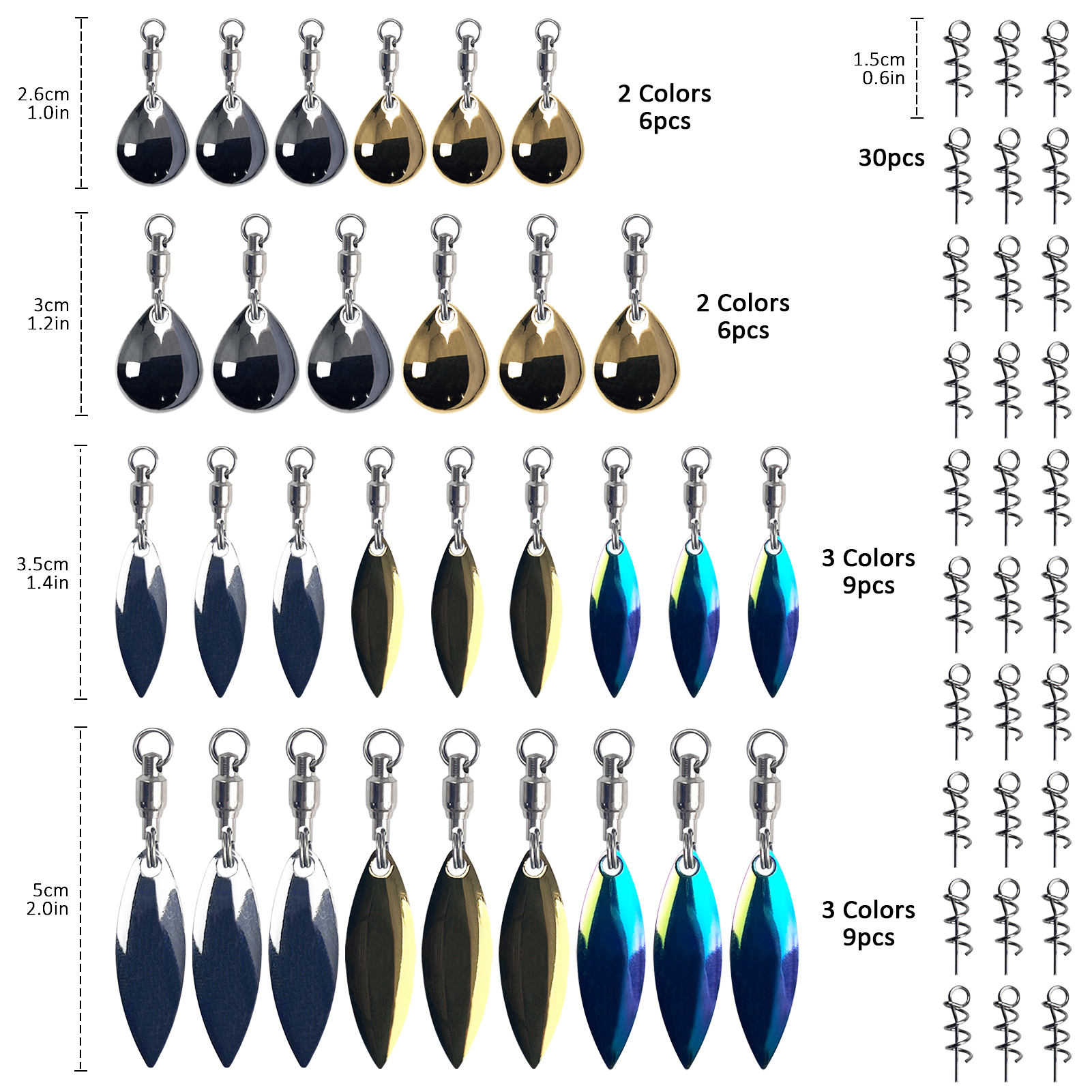 FREE FISHER 61pcs/Lot Fishing Spinners Kit Metal Sequins Spinnerbaits Spoons Accessory Walleye Rig Lure Fishing Attractor Assorted Set