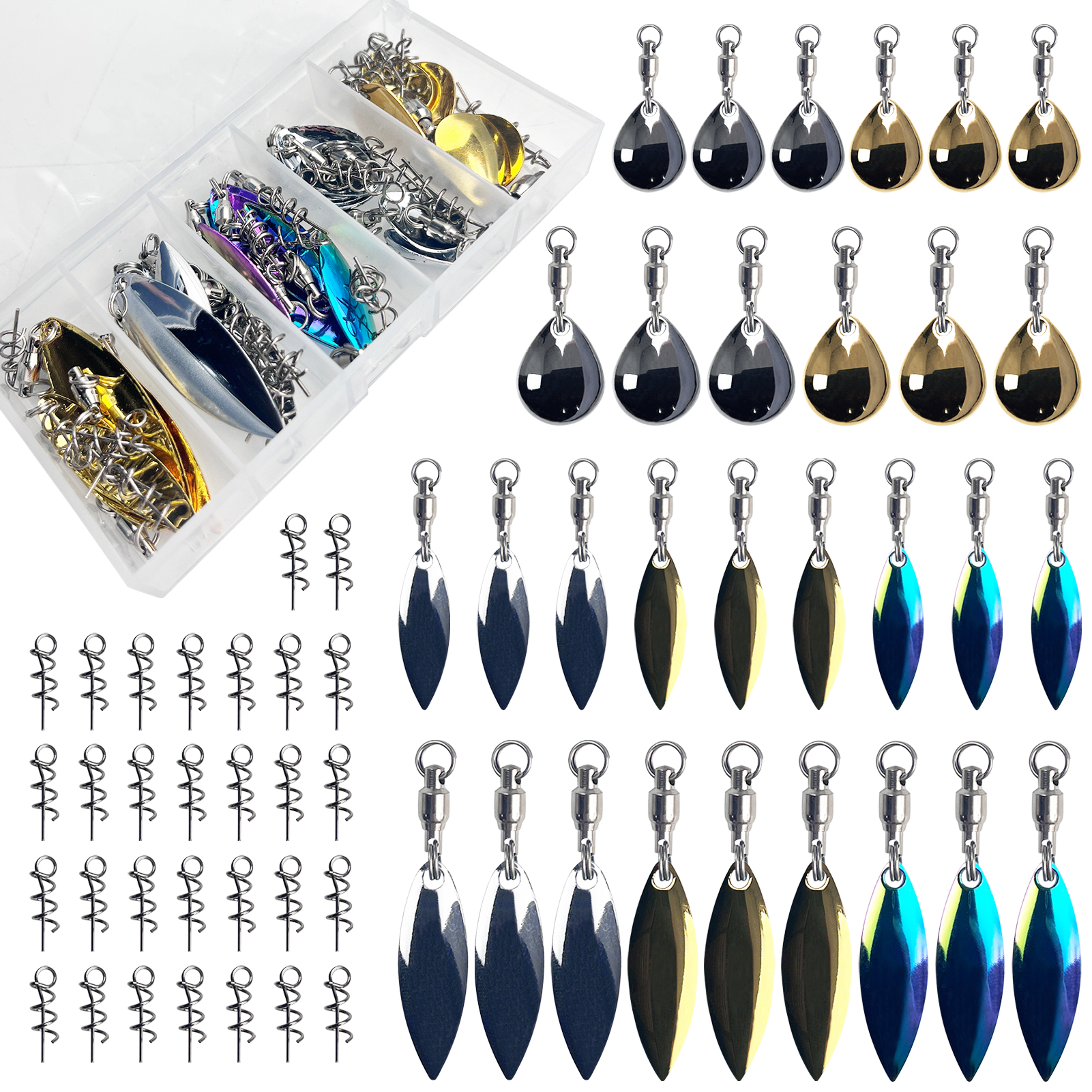 FREE FISHER 61pcs/Lot Fishing Spinners Kit Metal Sequins Spinnerbaits Spoons Accessory Walleye Rig Lure Fishing Attractor Assorted Set