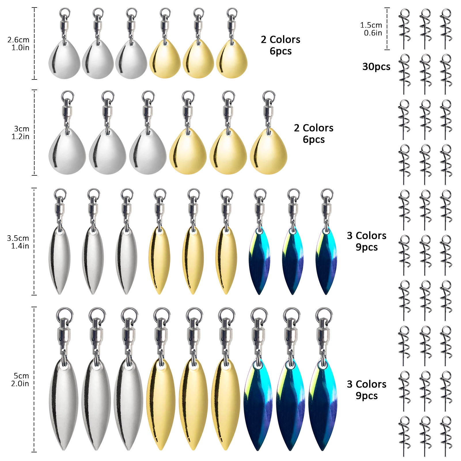 FREE FISHER  66pcs/Lot Simulation Buzzbaits Fishing Lure,VIB Spin Willow DIY Rig Baits Attractor Assorted 10cm 20g Spinnerbaits 