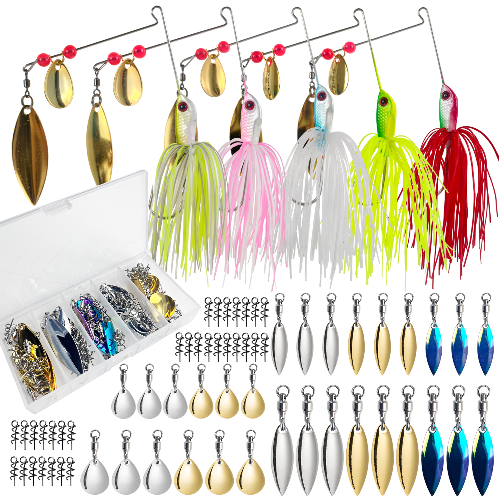 FREE FISHER  66pcs/Lot Simulation Buzzbaits Fishing Lure,VIB Spin Willow DIY Rig Baits Attractor Assorted 10cm 20g Spinnerbaits 