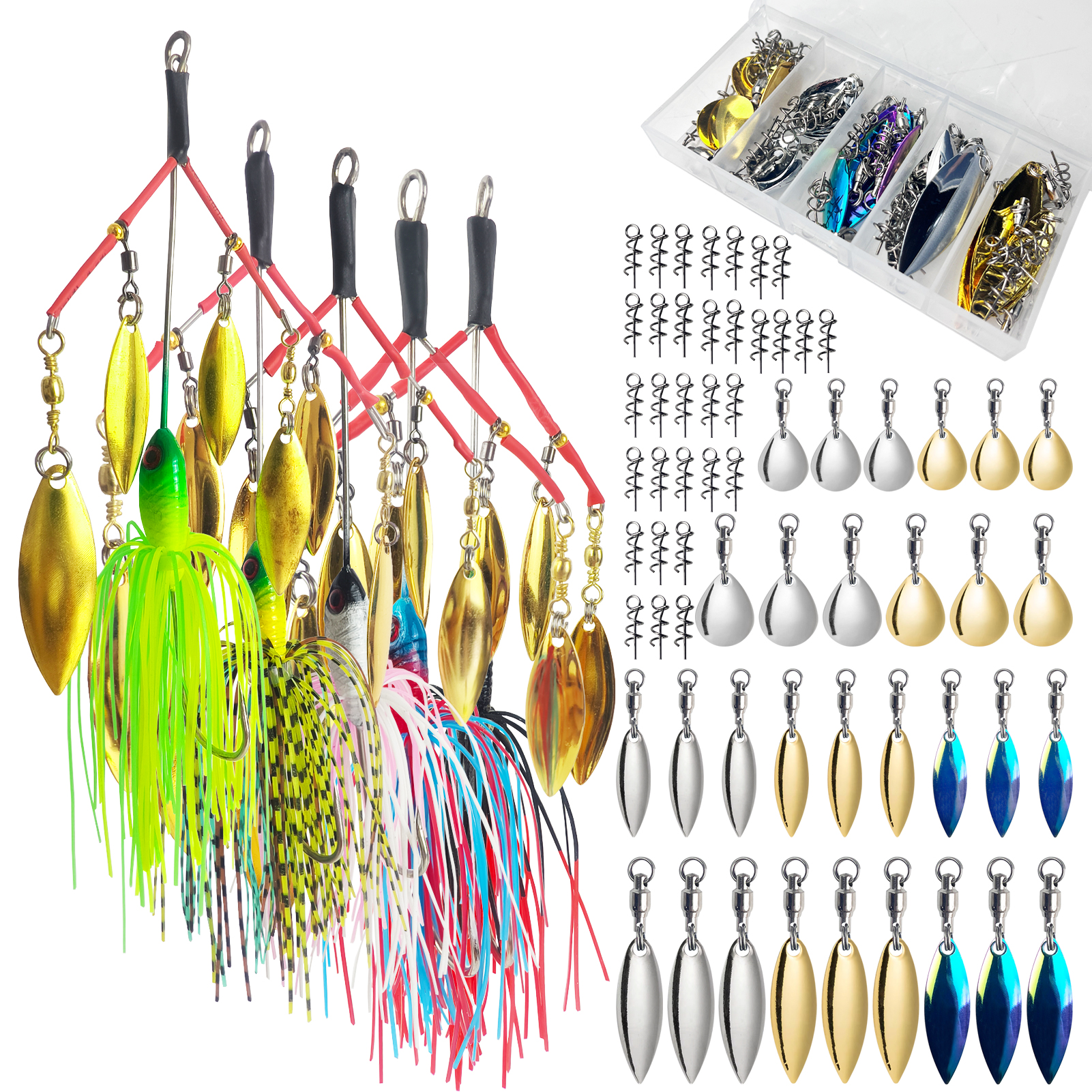 FREE FISHER  66pcs/Lot Noisy Buzz Rotating Blade Kit,Spinner Lure,DIY Rig Baits Attractor Assorted  Spinnerbaits,VIB Spin Willow Sequins