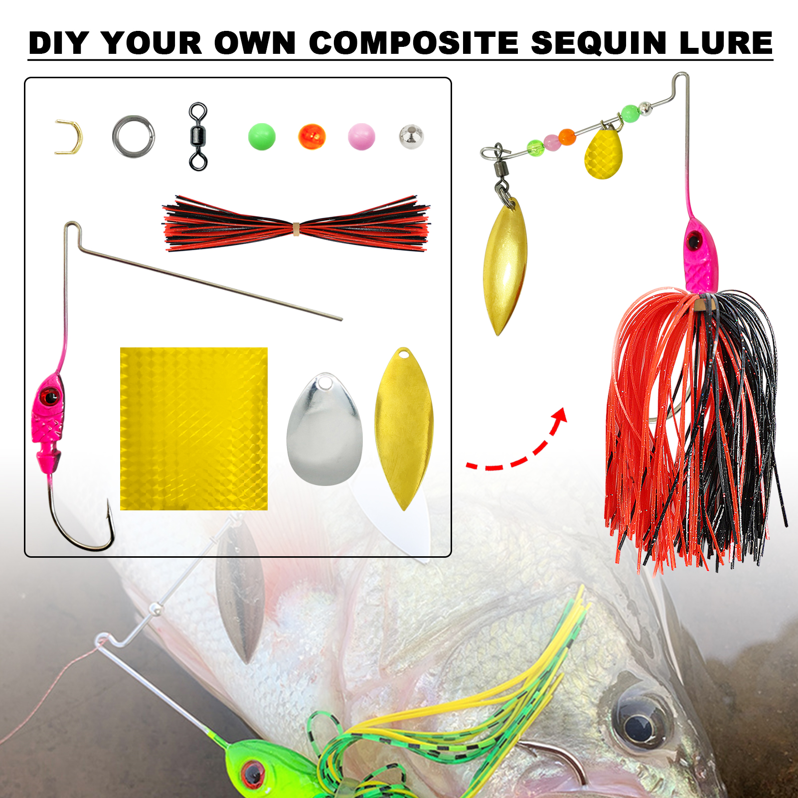 FREE FISHER 288pcs/Lot Spinnerbaits Material DIY Kit,Fishing Metal Sequins,Buzzbaits Rubber Skirts,Bass/Carp Fishing Accessories