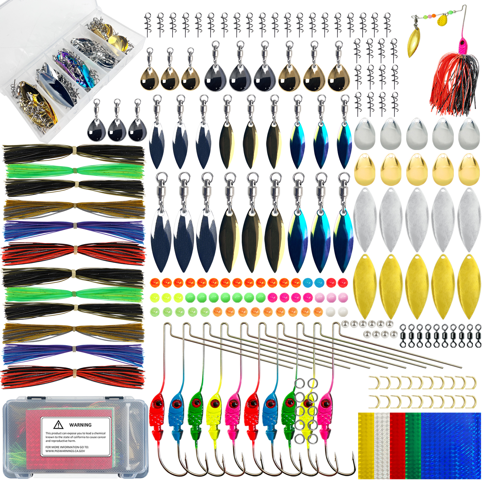 FREE FISHER 209pcs Fishing Spinnerbaits Materials,Metal Sequins Set,Buzzbaits Rubber Skirts,Fishing Attractor Assorted Kit