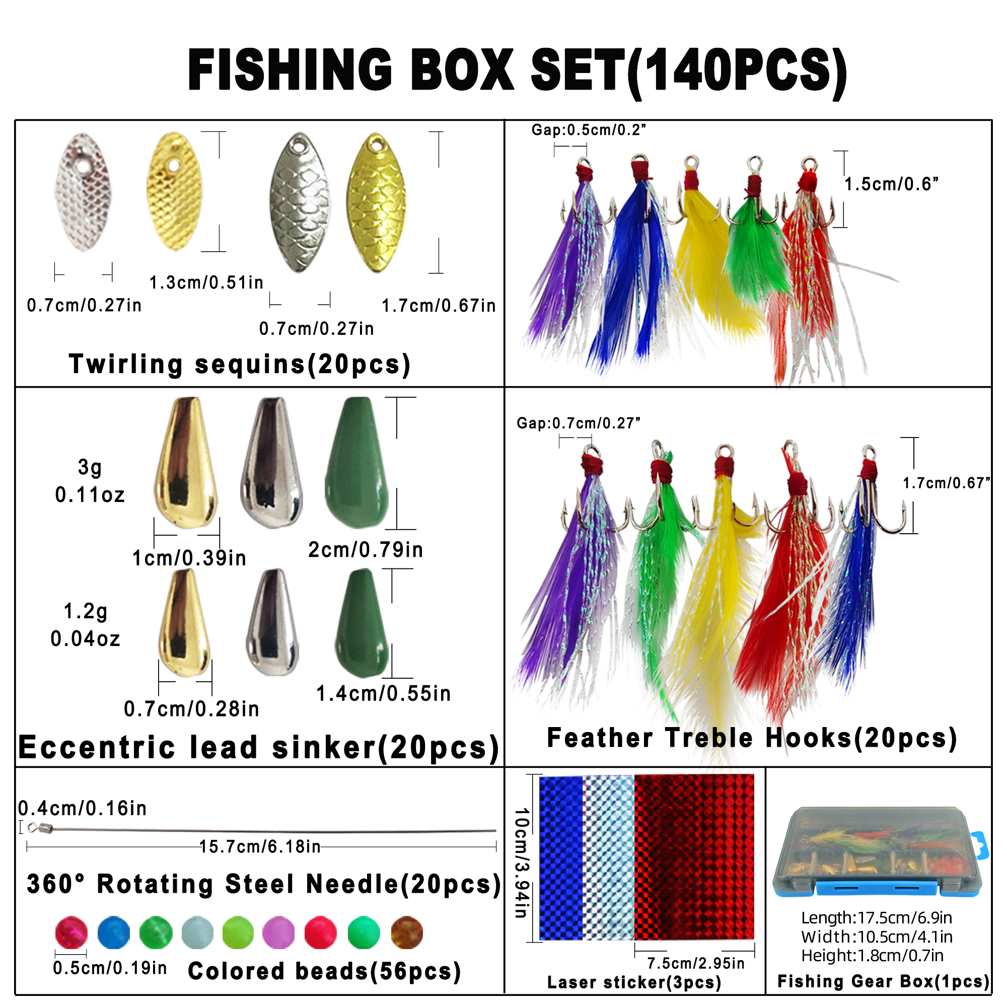 FREE FISHER 143pcs Fishing Spinnerbaits DIY Kit Metal Sequins Feather Treble Hooks Sinkers Beads Making Spinner Lure Accessories Box for Bass Trout