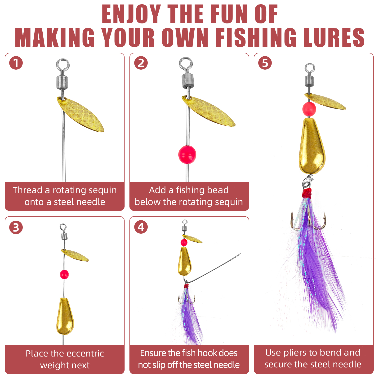 FREE FISHER 143pcs Fishing Spinnerbaits DIY Kit Metal Sequins Feather Treble Hooks Sinkers Beads Making Spinner Lure Accessories Box for Bass Trout