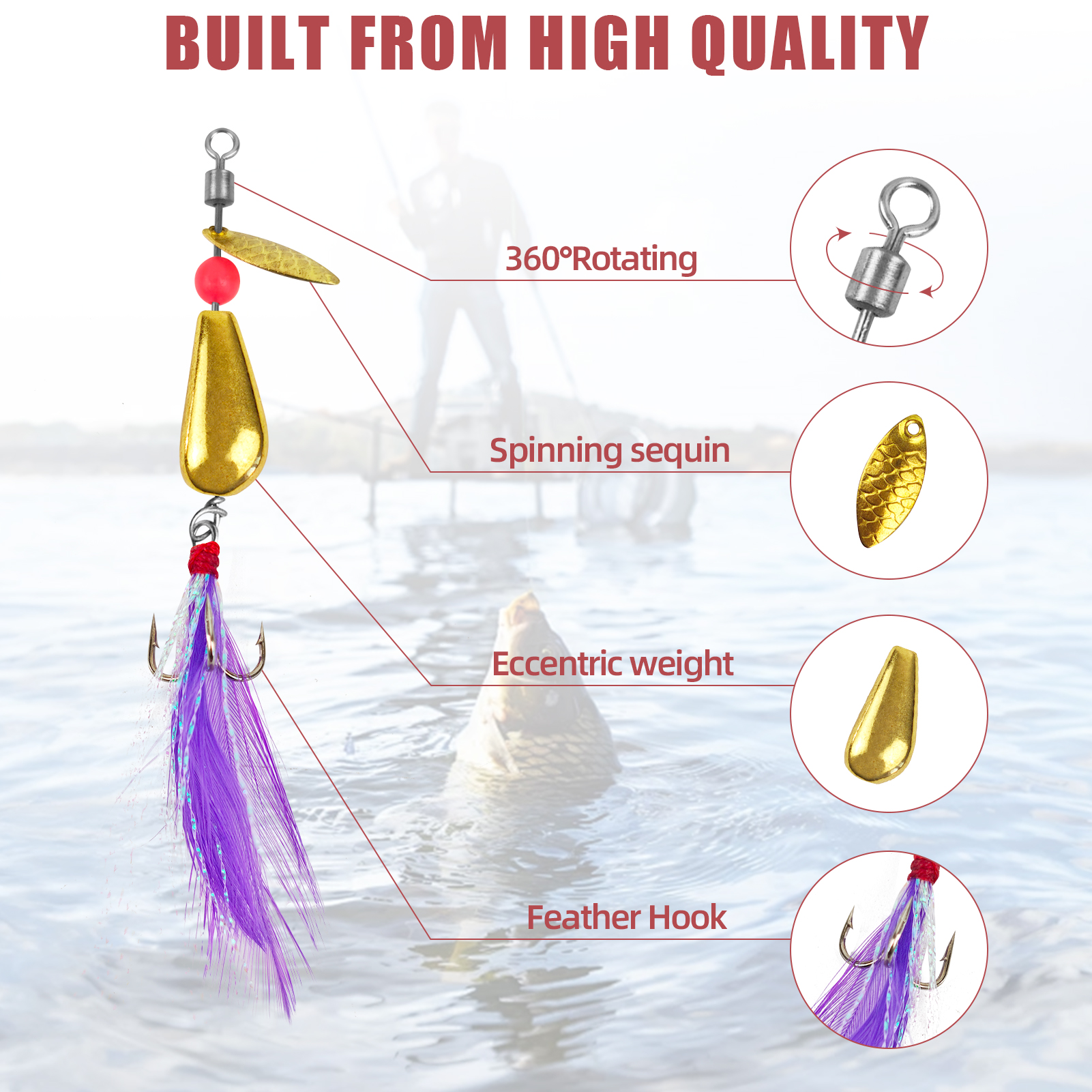 FREE FISHER 143pcs Fishing Spinnerbaits DIY Kit Metal Sequins Feather Treble Hooks Sinkers Beads Making Spinner Lure Accessories Box for Bass Trout