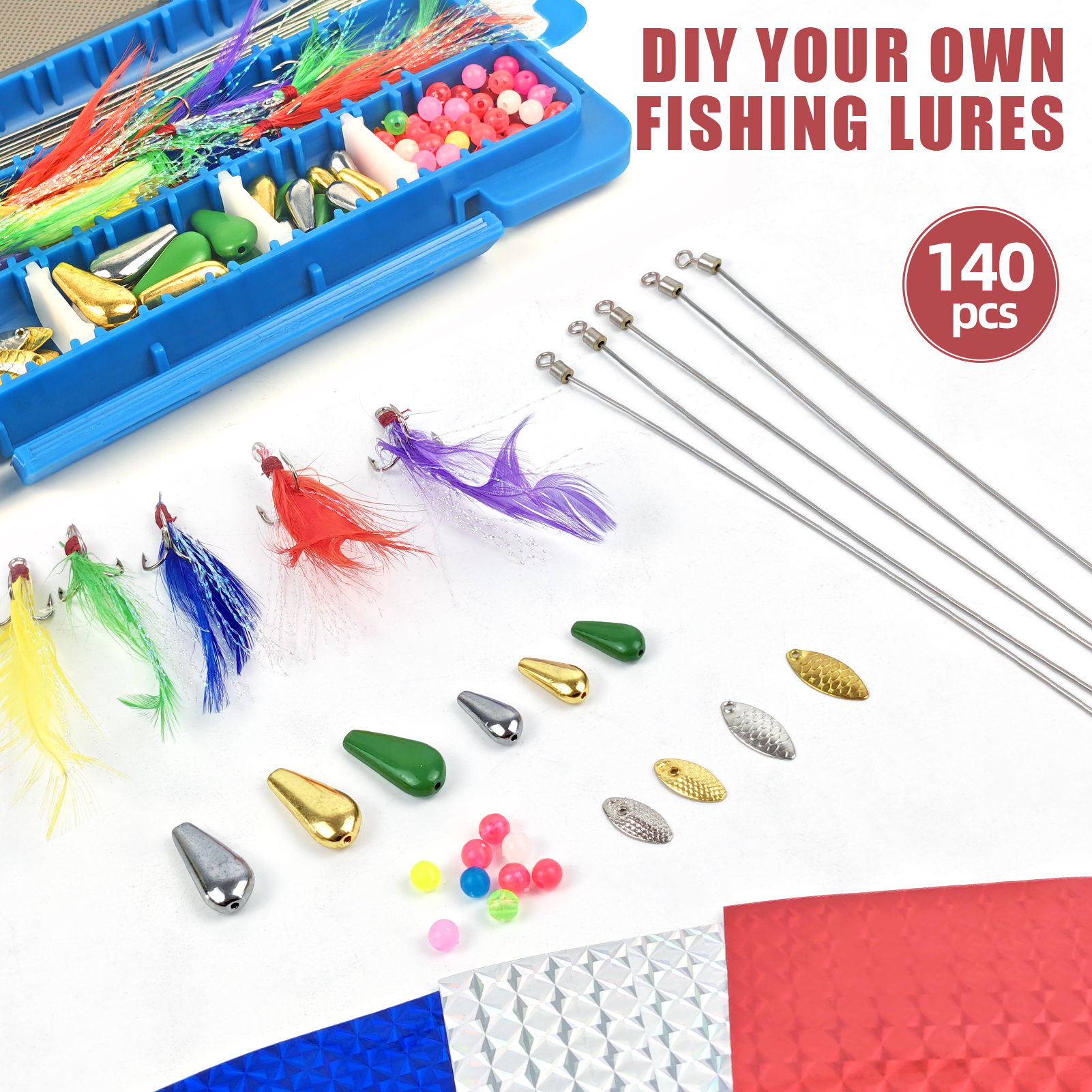 FREE FISHER 143pcs Fishing Spinnerbaits DIY Kit Metal Sequins Feather Treble Hooks Sinkers Beads Making Spinner Lure Accessories Box for Bass Trout