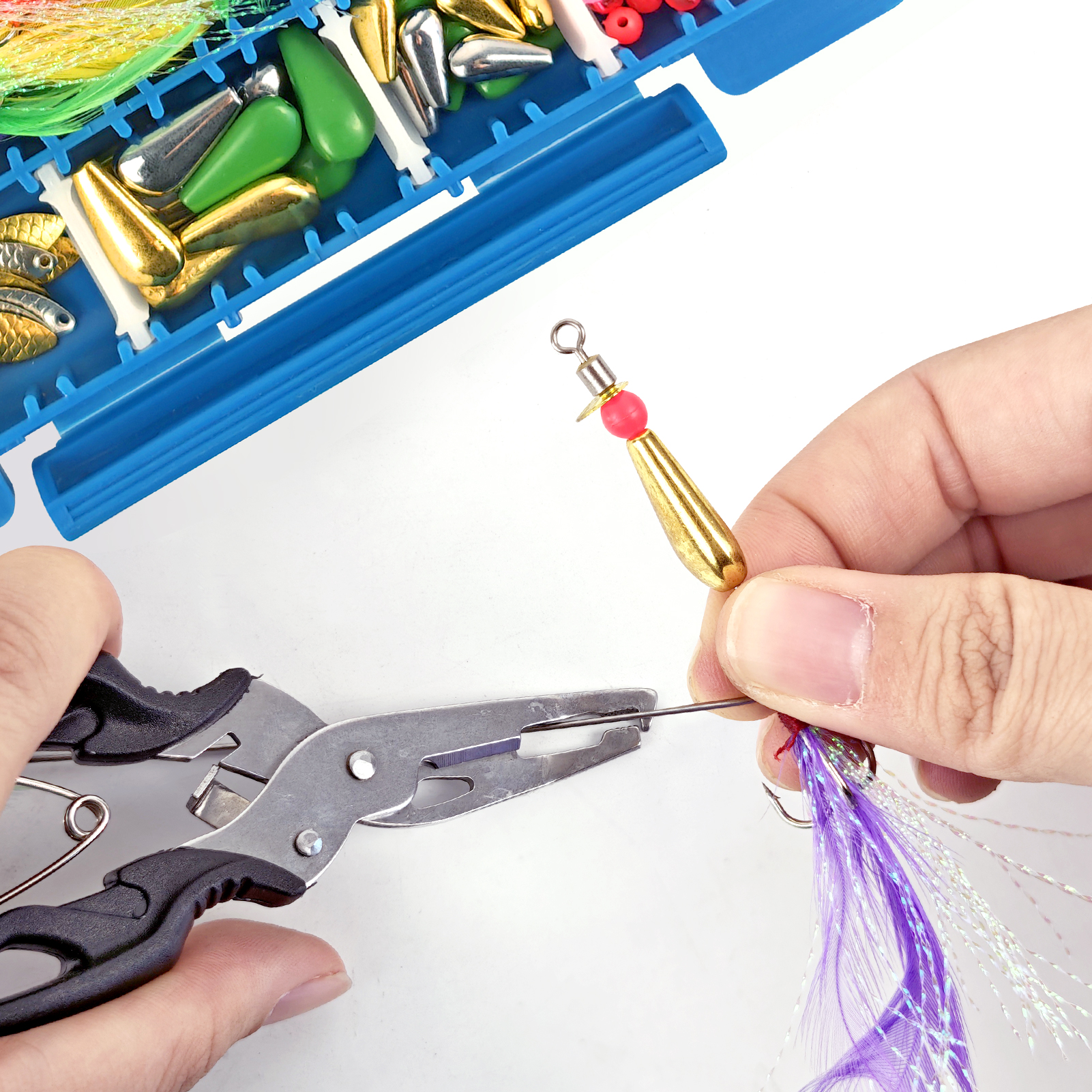 FREE FISHER 143pcs Fishing Spinnerbaits DIY Kit Metal Sequins Feather Treble Hooks Sinkers Beads Making Spinner Lure Accessories Box for Bass Trout