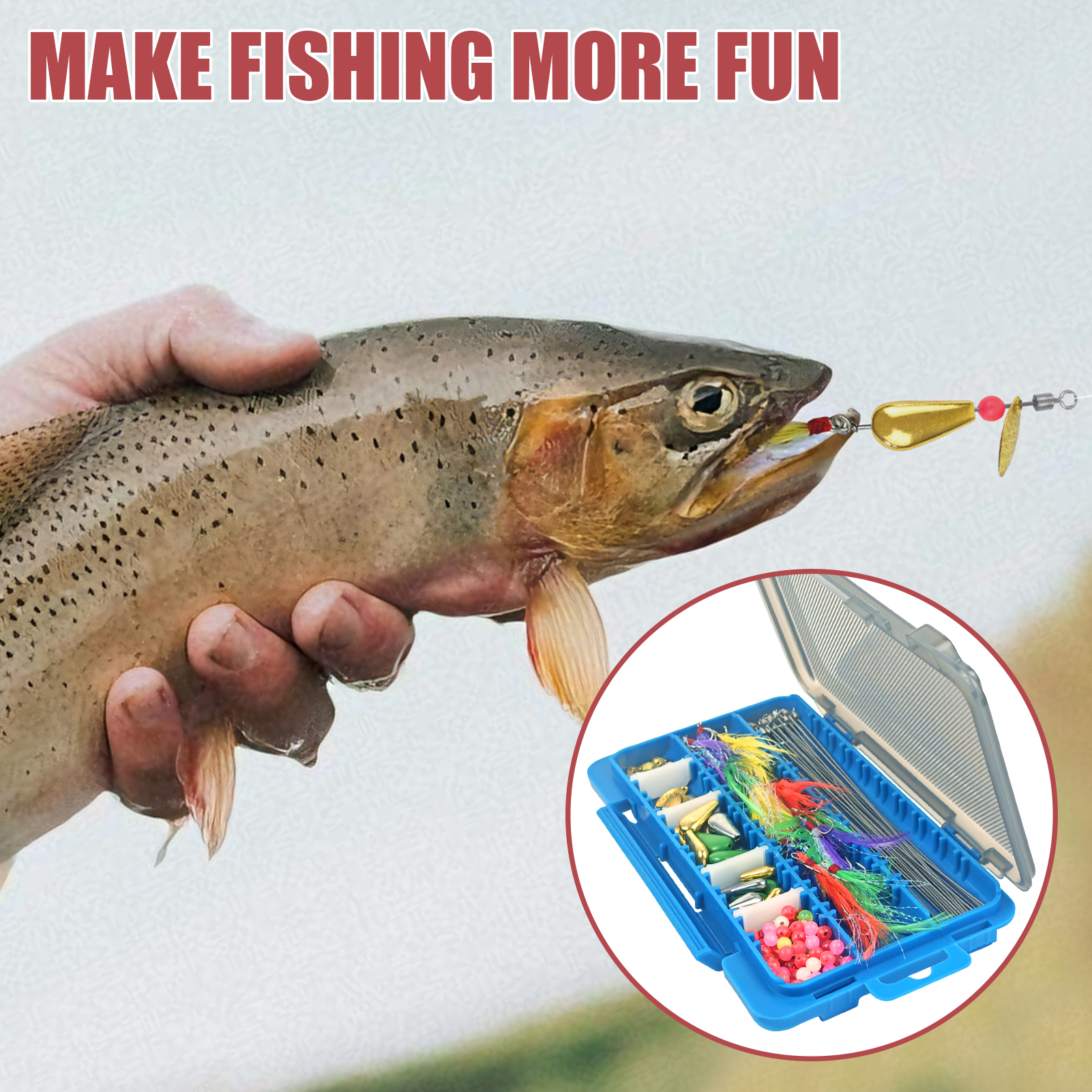 FREE FISHER 143pcs Fishing Spinnerbaits DIY Kit Metal Sequins Feather Treble Hooks Sinkers Beads Making Spinner Lure Accessories Box for Bass Trout